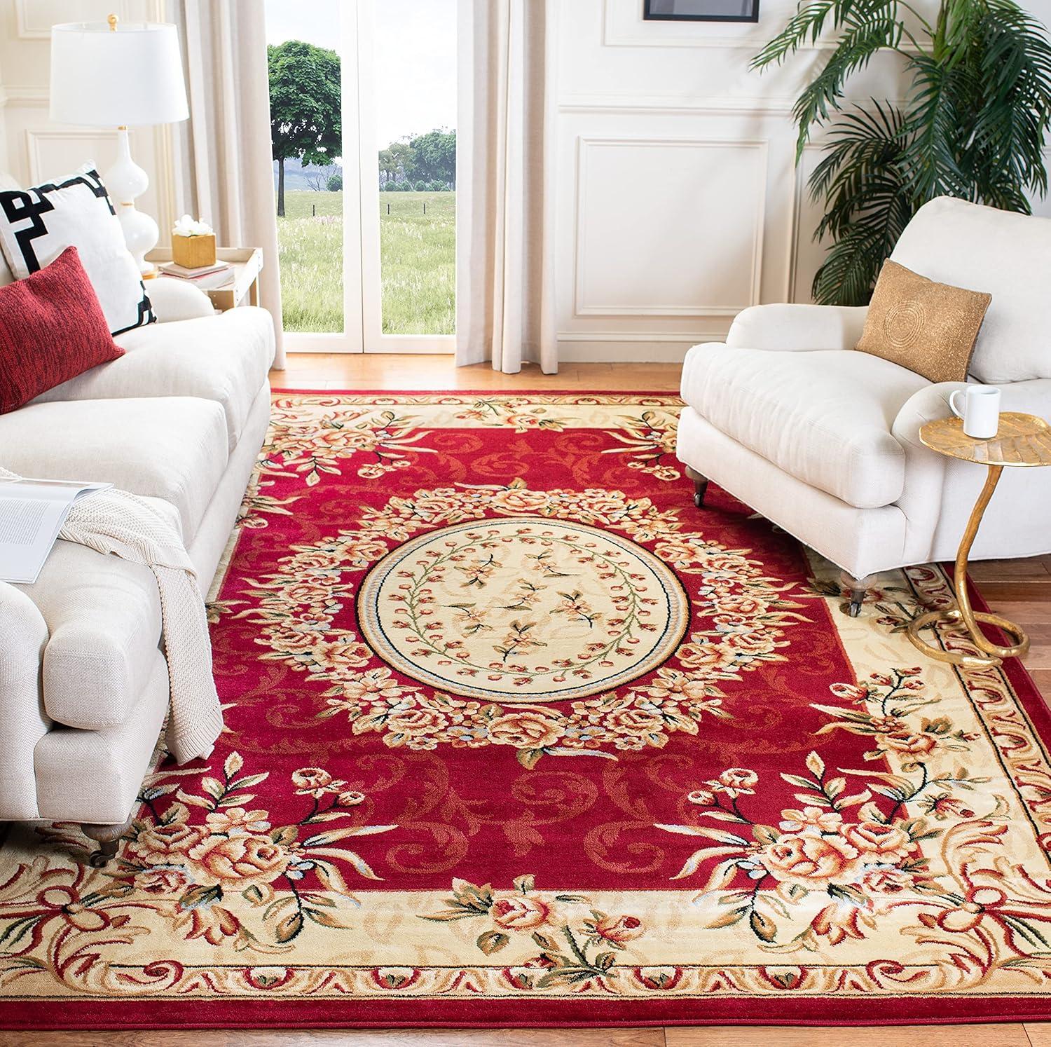 Red and Ivory Floral Synthetic 6' x 9' Area Rug