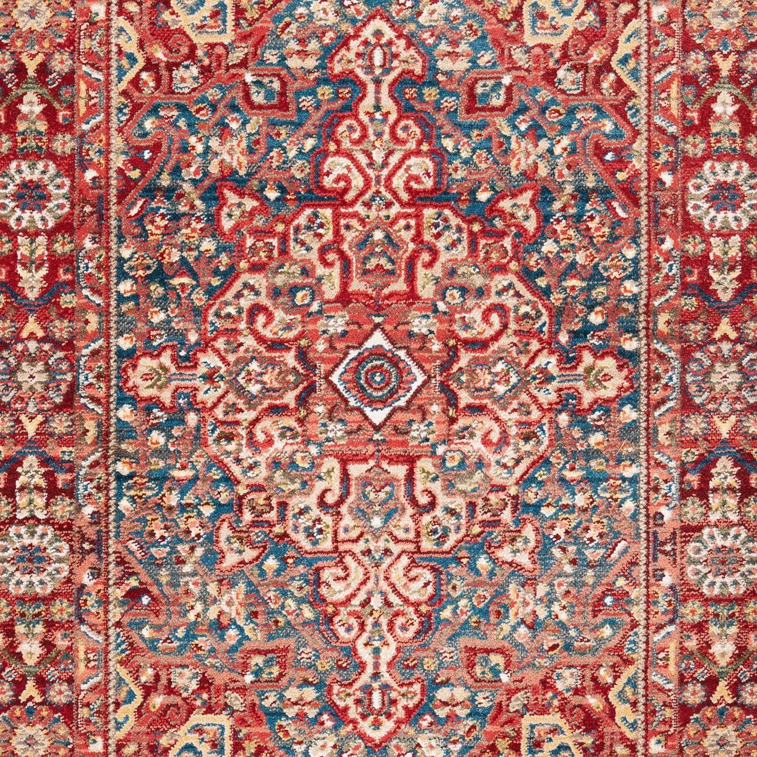 Kashan Blue and Red 9' x 12' Floral Synthetic Area Rug