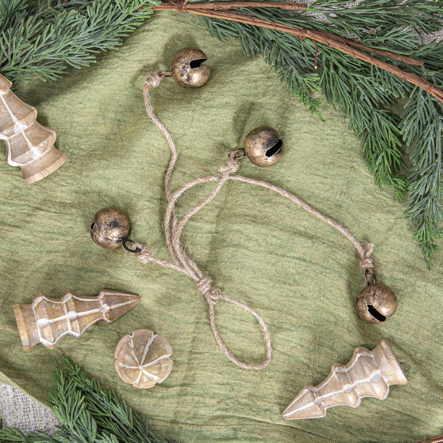 Antique Brass Hanging Jingle Bells with Jute Rope
