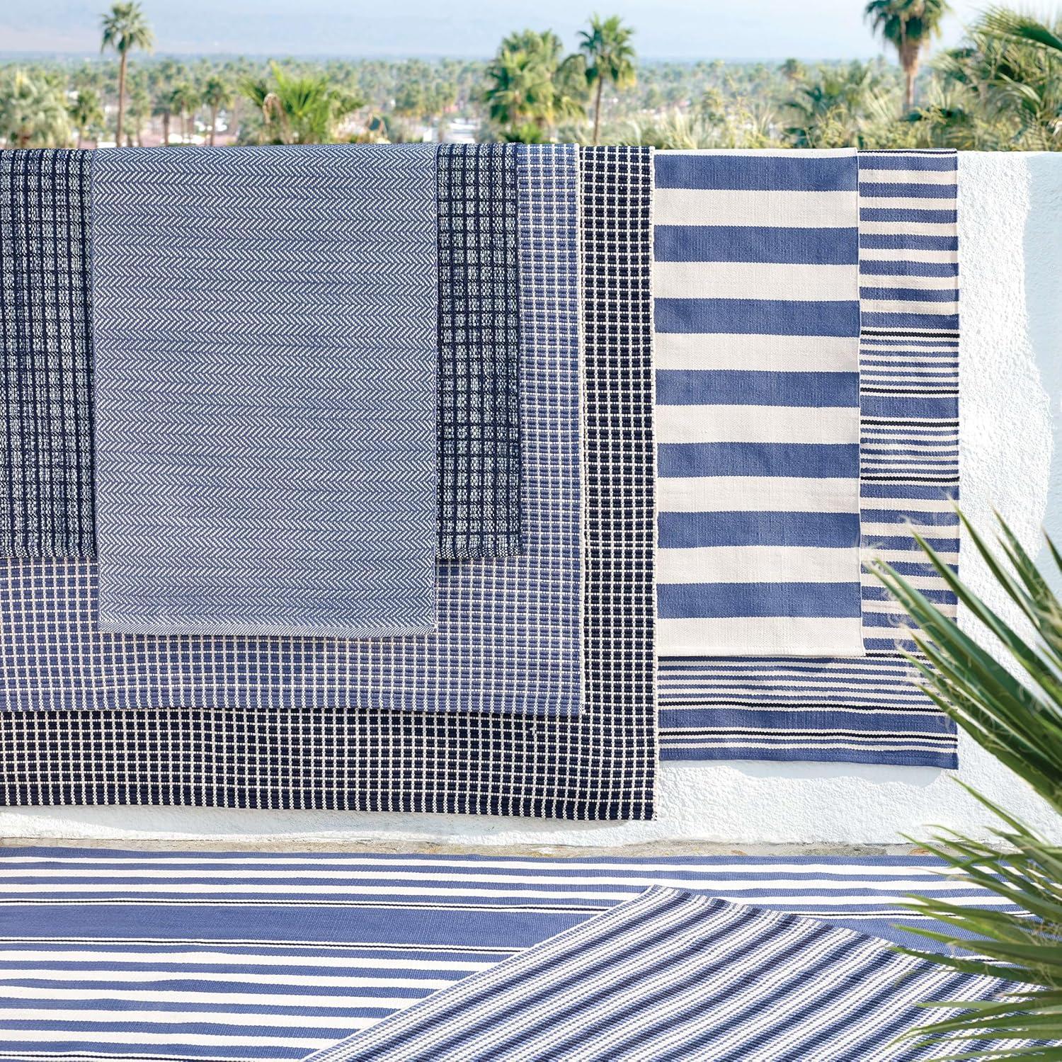 Herringbone Denim/Ivory Handwoven Indoor/Outdoor Rug