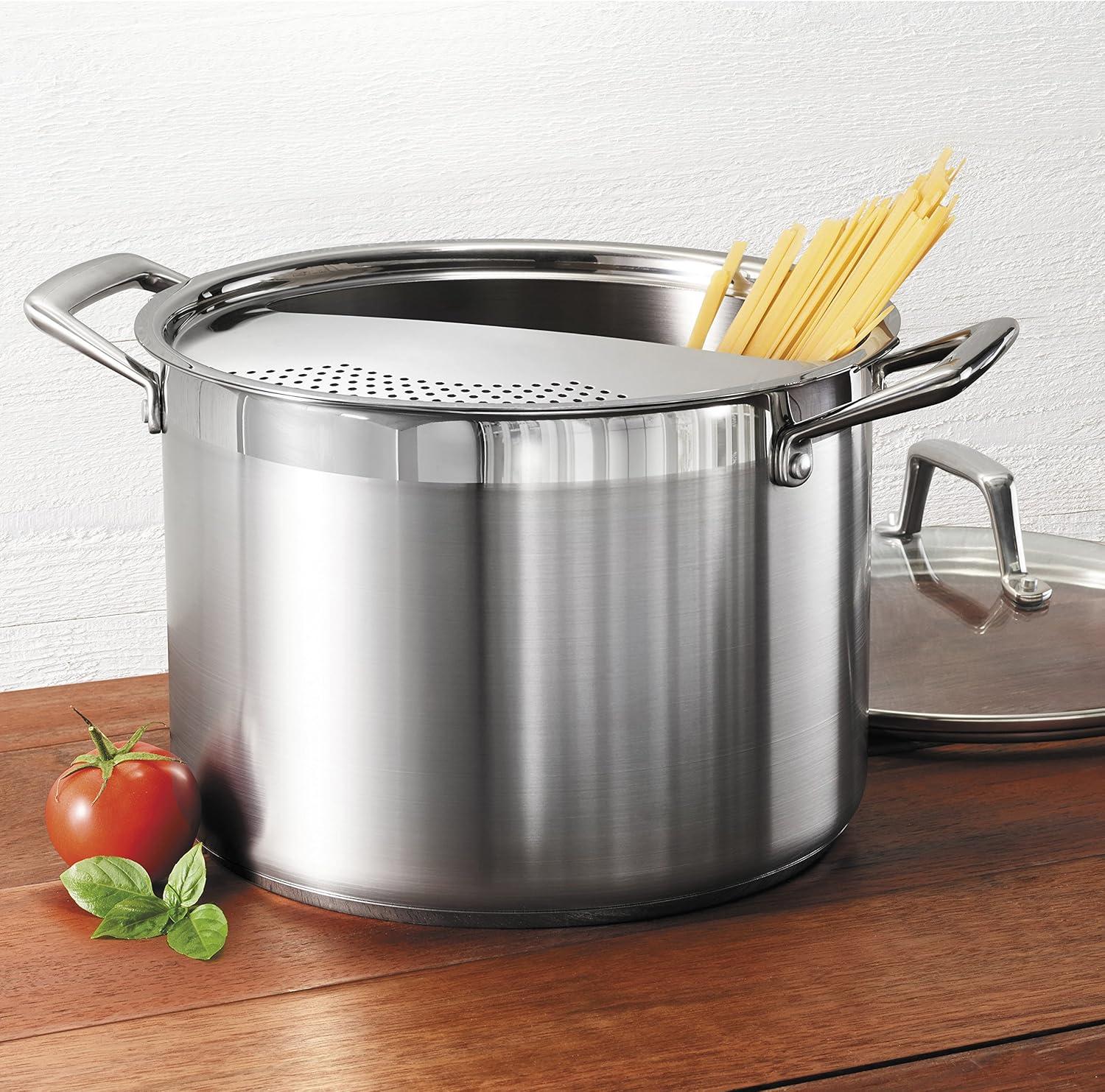 Polished Stainless Steel 8-Quart Pasta Cooker with Glass Lid