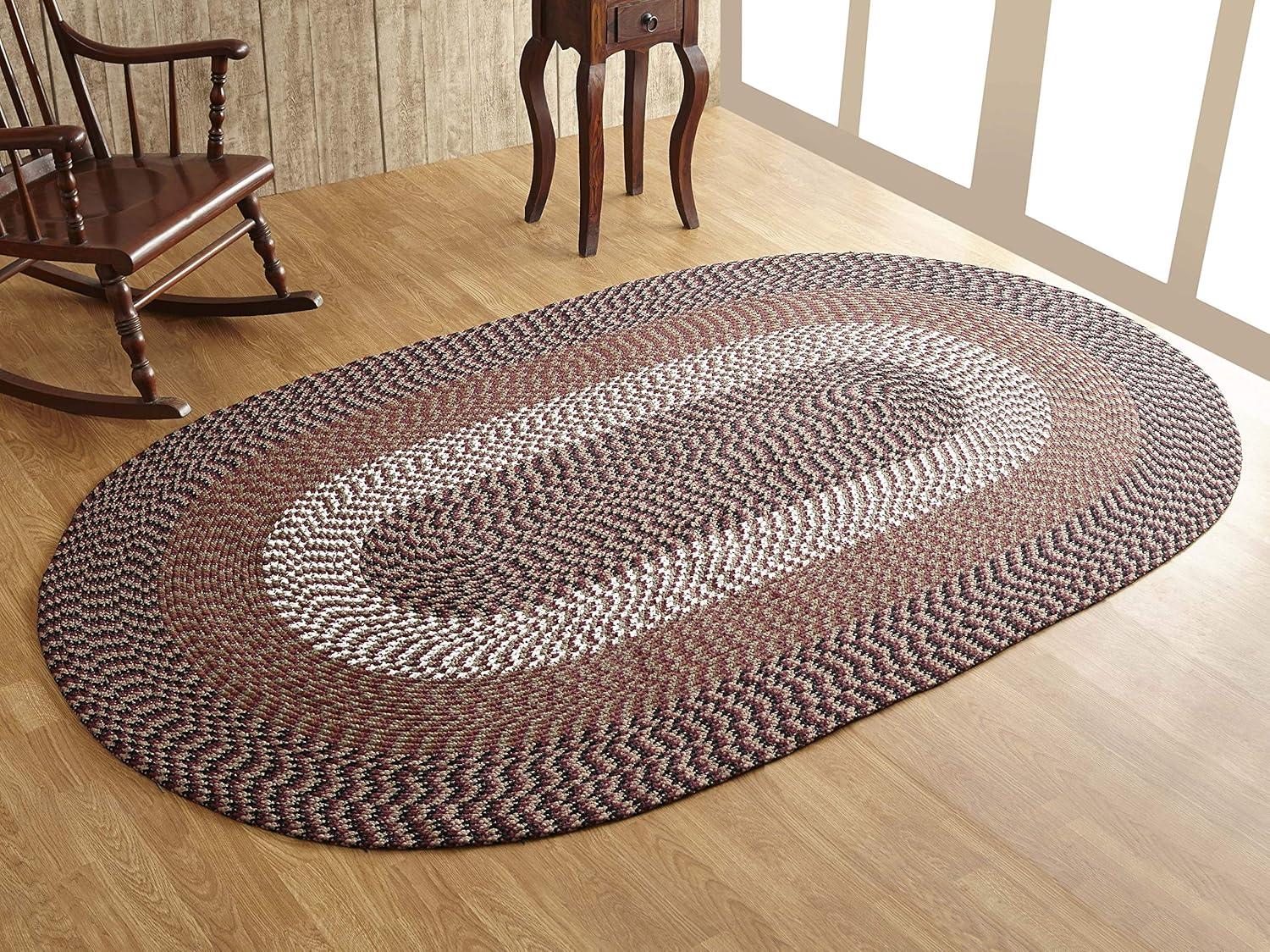 Burgundy Stripe Braided Oval Reversible Synthetic Rug - 25"x20"