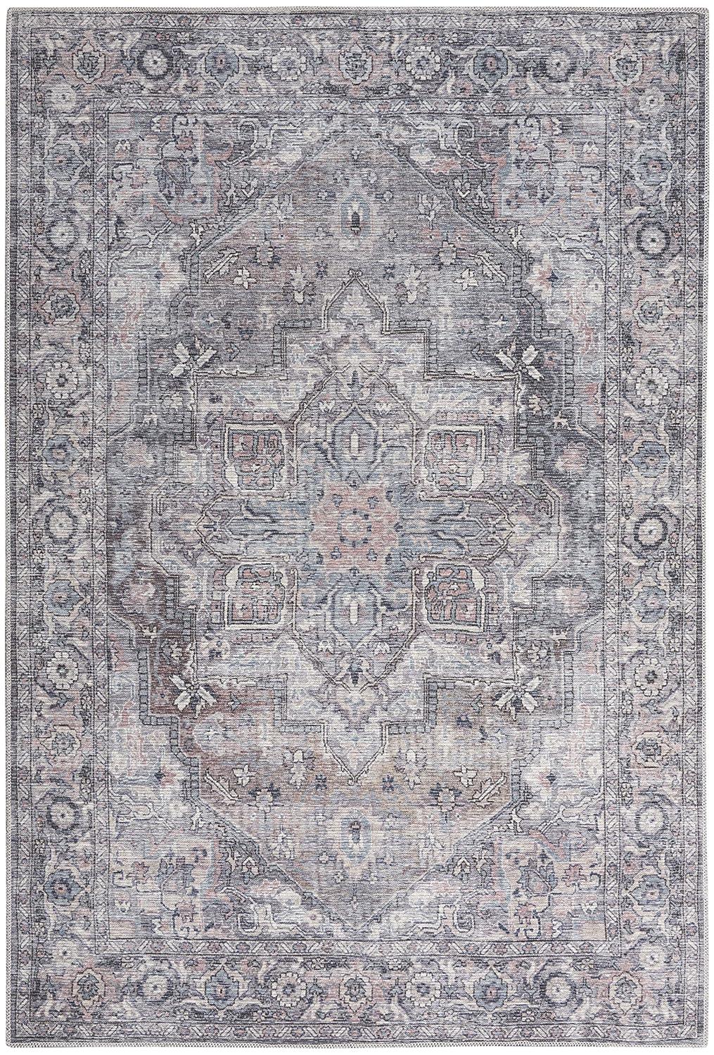 Nourison New Concept Washables Back to College 4' x 6' Grey Vintage Indoor Non-Slip Flatweave Rug
