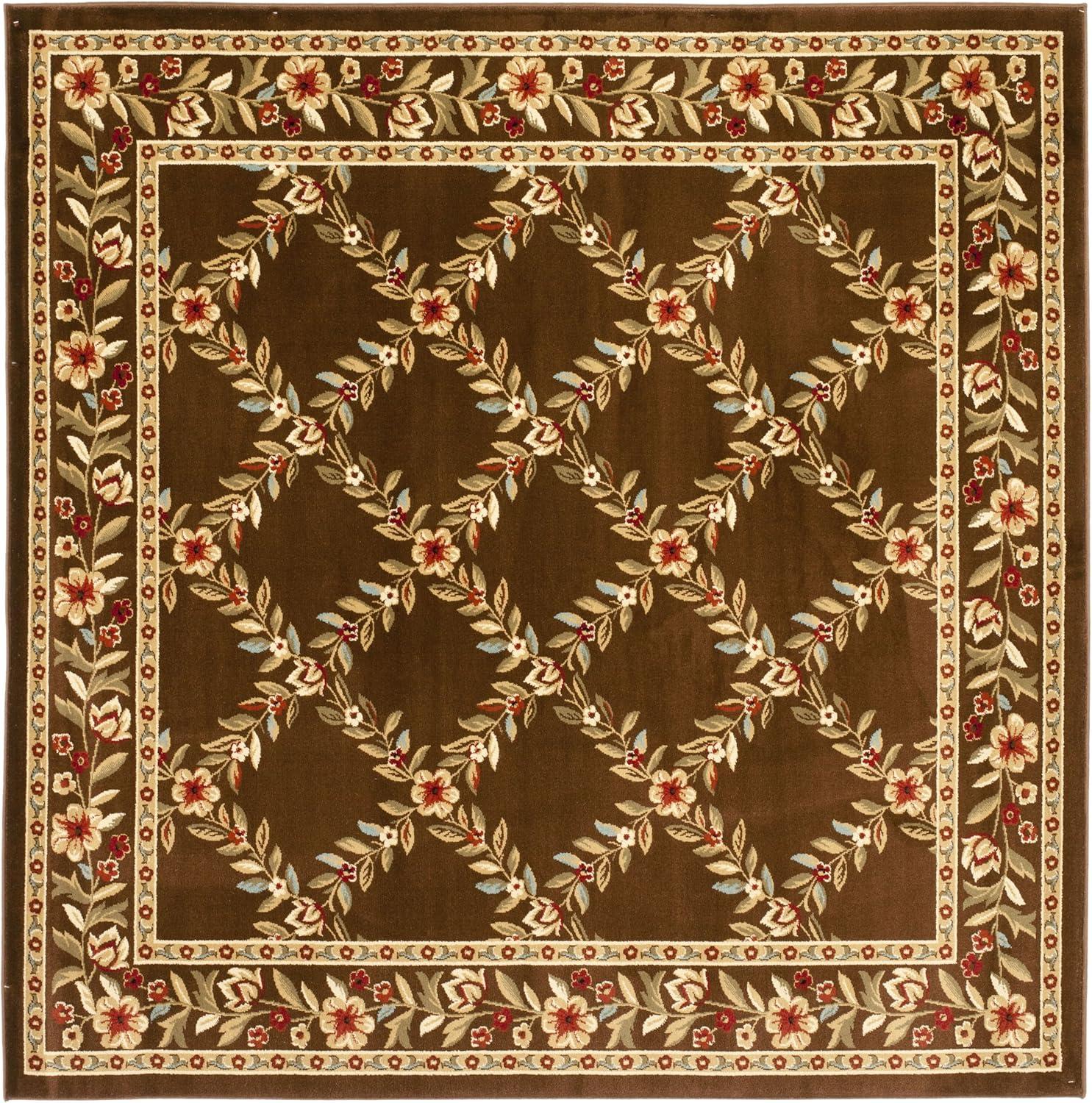 Elegant Traditions Easy-Care Brown Synthetic 6'7" Square Area Rug