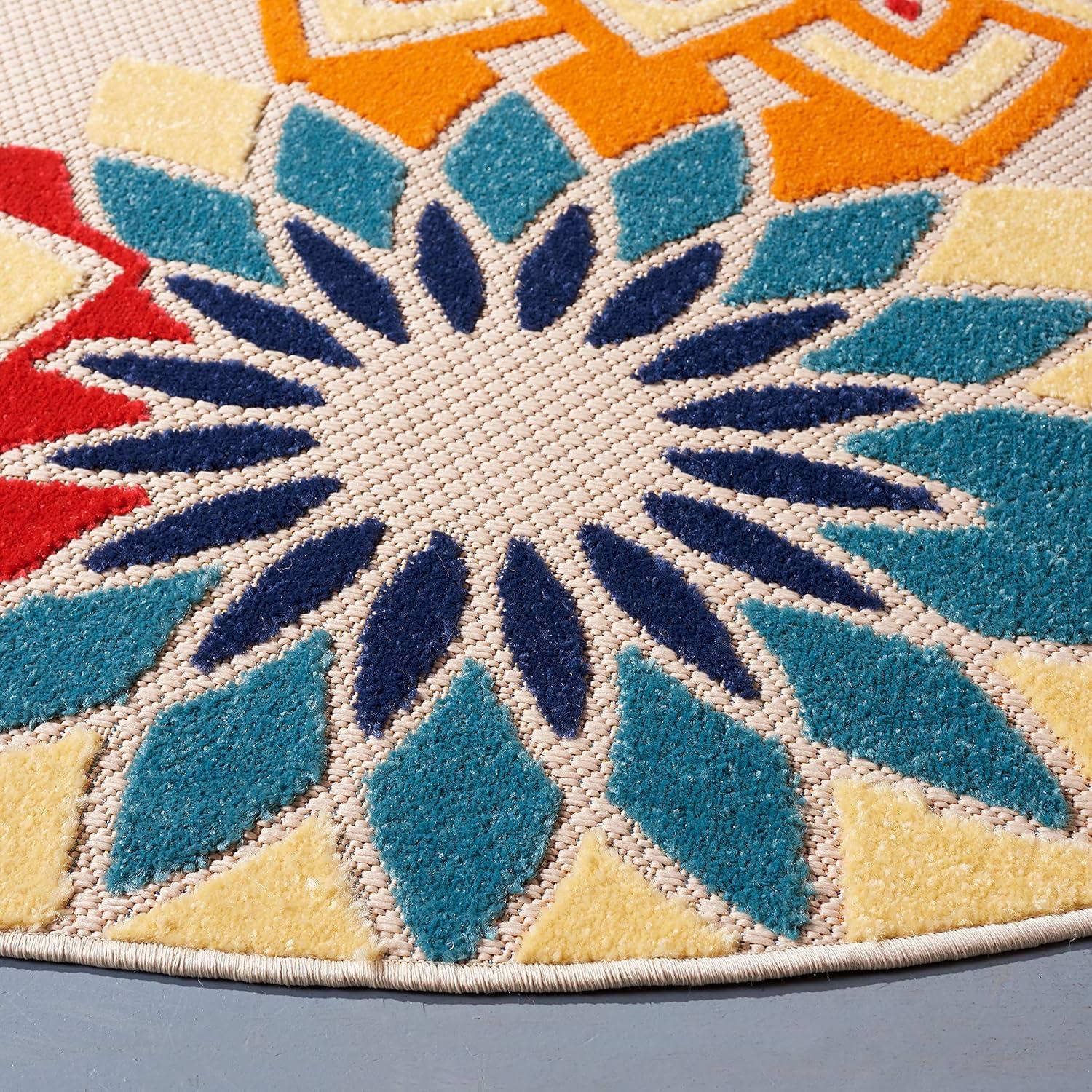SAFAVIEH Cabana Molly Floral Indoor/Outdoor Area Rug, Ivory/Orange, 4' x 4' Round