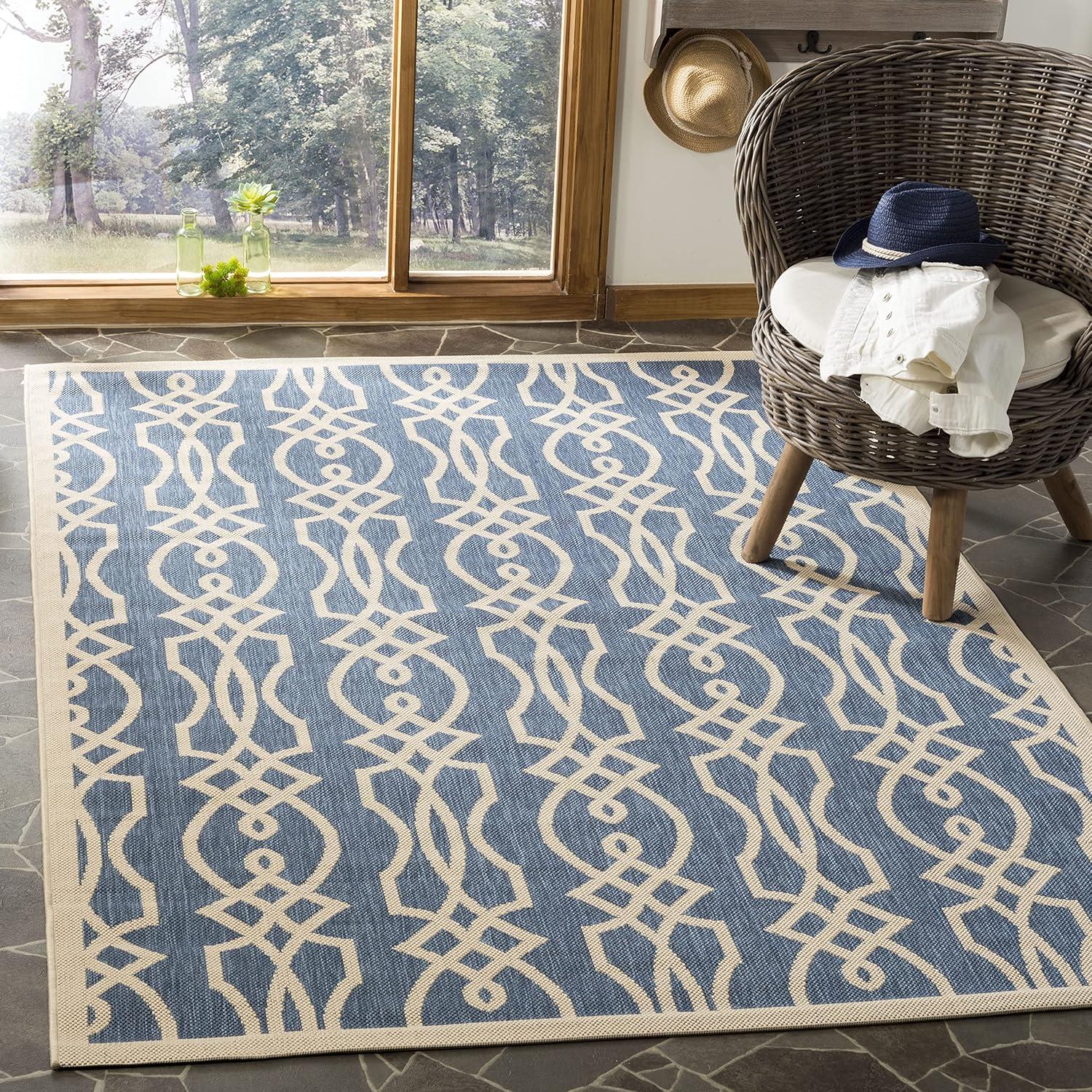 Villa Screen Geometric Beige/Blue Area Rug