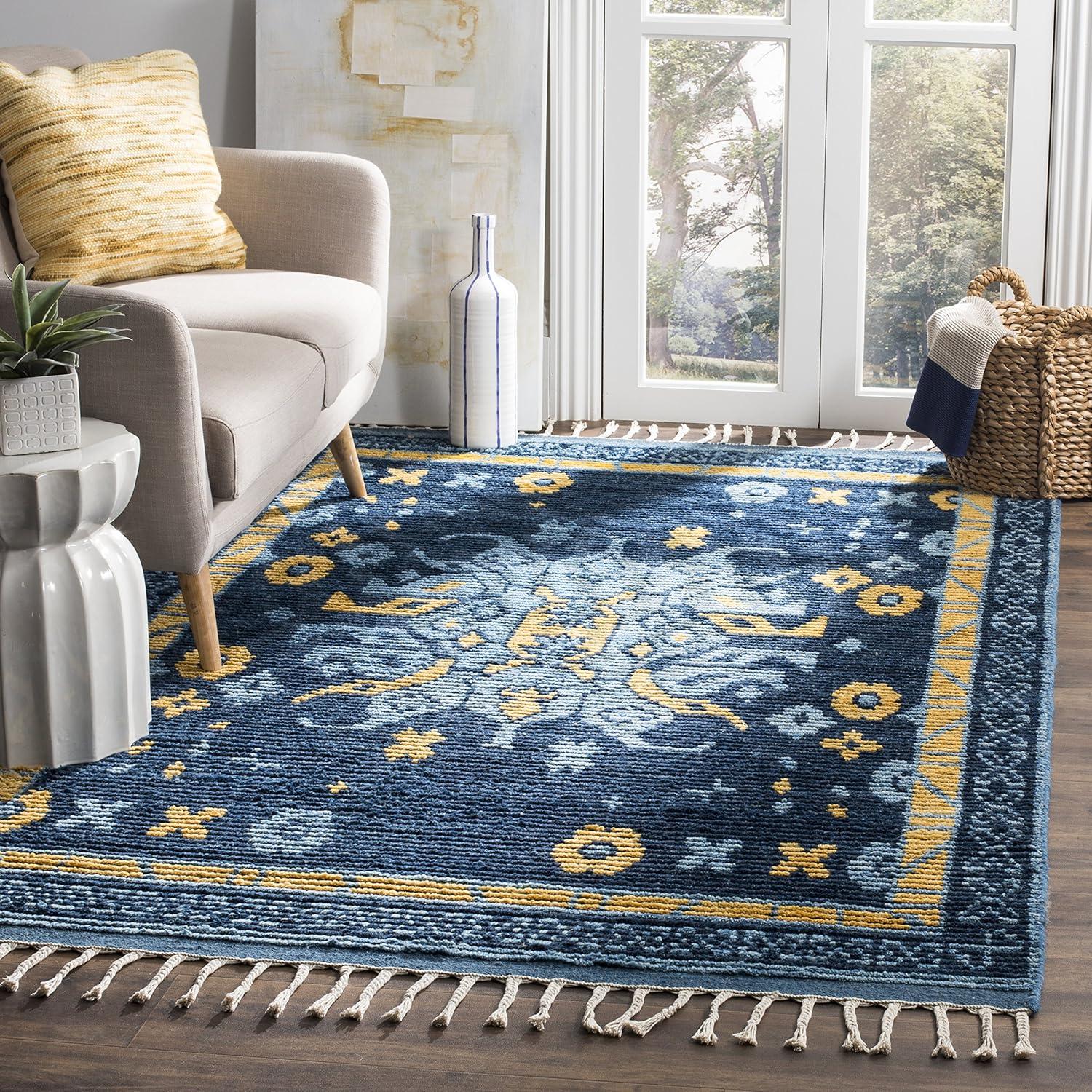 Kenya KNY112 Hand Knotted Area Rug - Blue/Gold - 8'9"x11'9" - Safavieh.