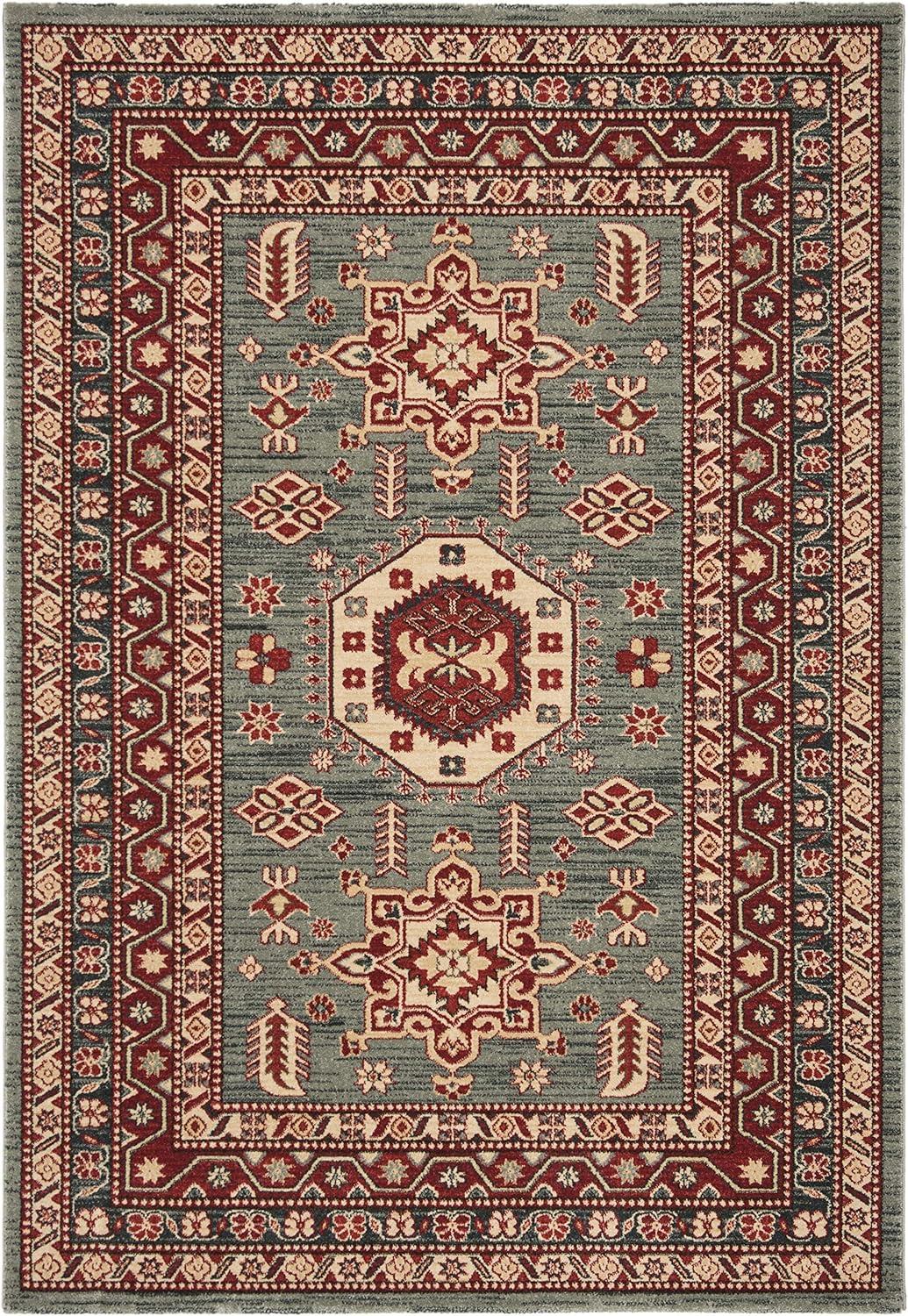 Turquoise and Cream Traditional Synthetic Area Rug