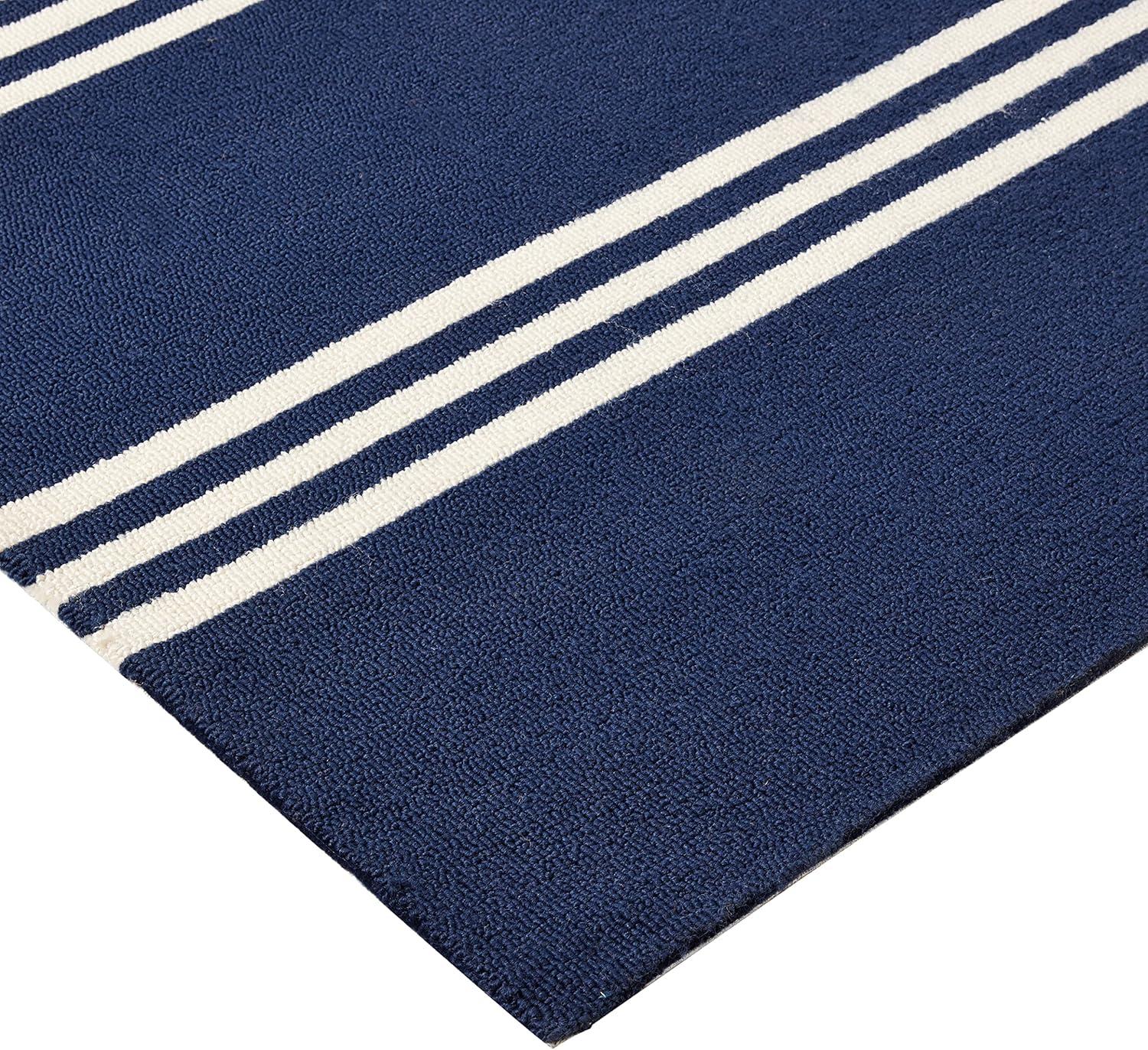 Momeni  Veranda Hand Hooked Contemporary Striped Indoor Outdoor Rug Maritime Blue 5' x 8' Latex Free Polypropylene Stripe, Solid 0.25 - 0.5 inch