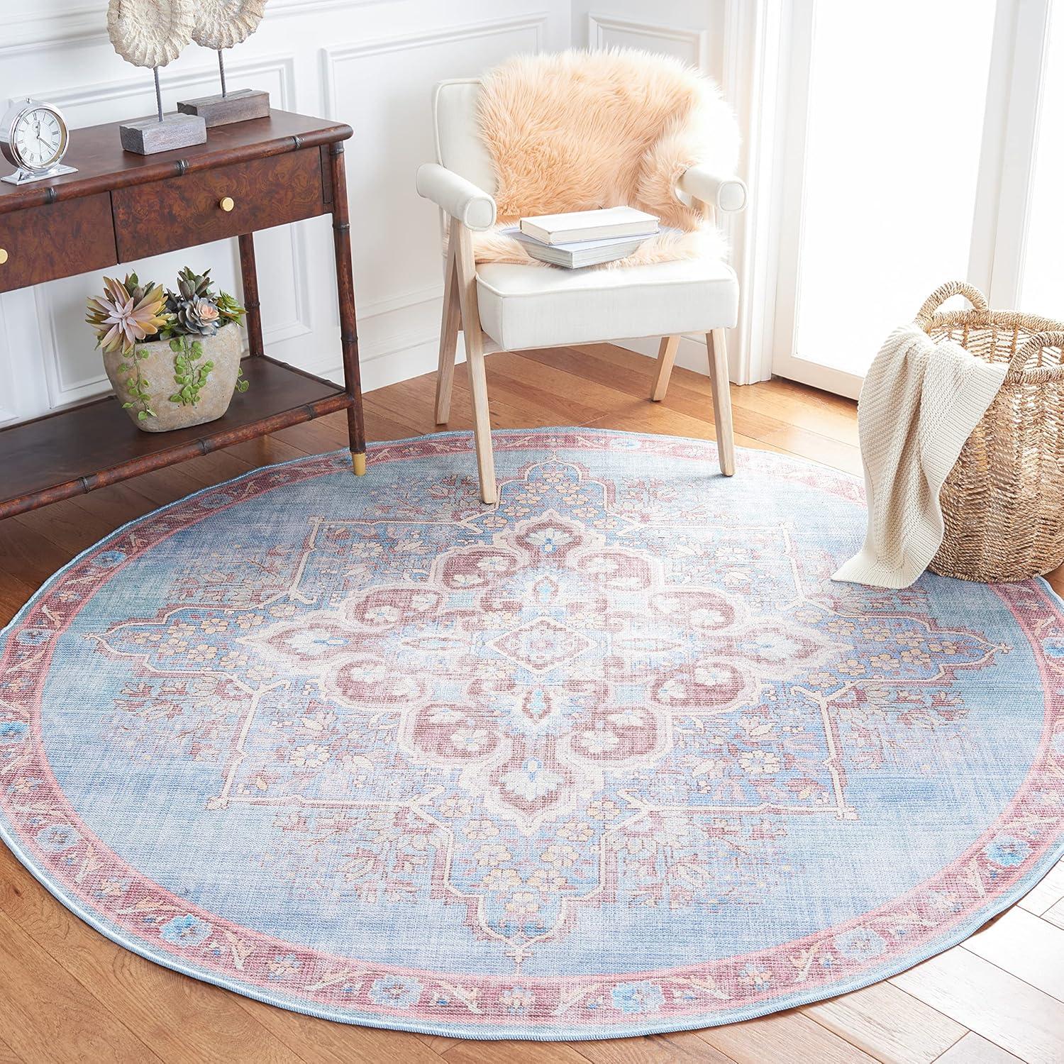 Serapi SEP580 Power Loomed Machine Washable Skid-Resistant Indoor Area Rug - Blue/Brown - 6'7" Round - Safavieh