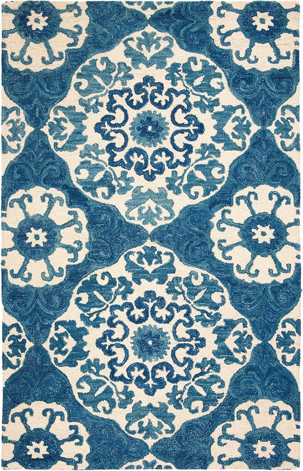 Roslyn ROS525 Hand Tufted Area Rug - Blue/Ivory - 4'x6' - Safavieh.