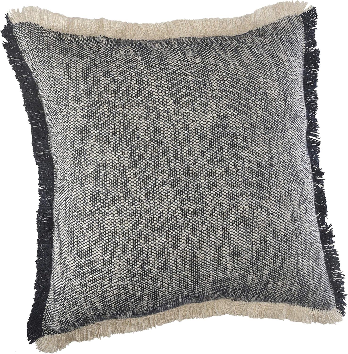 Ox Bay Neutral Two-Tone Fringe Cotton Throw Pillow, 20" Square, Dark Blue / White, Count per Pack 1