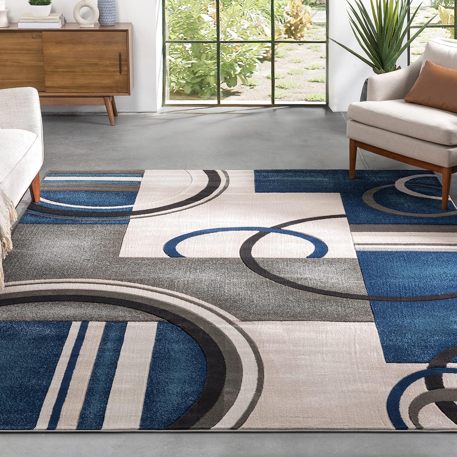 Abstract Dark Blue Area Rug