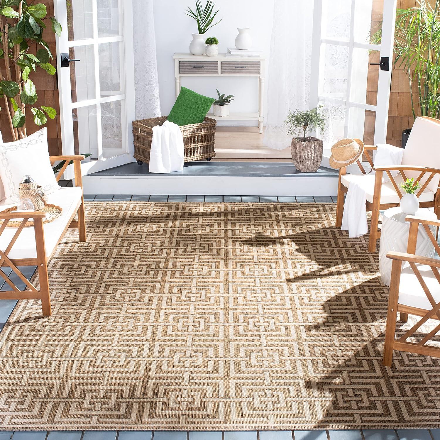 Beige and Cream Geometric Indoor/Outdoor Rug