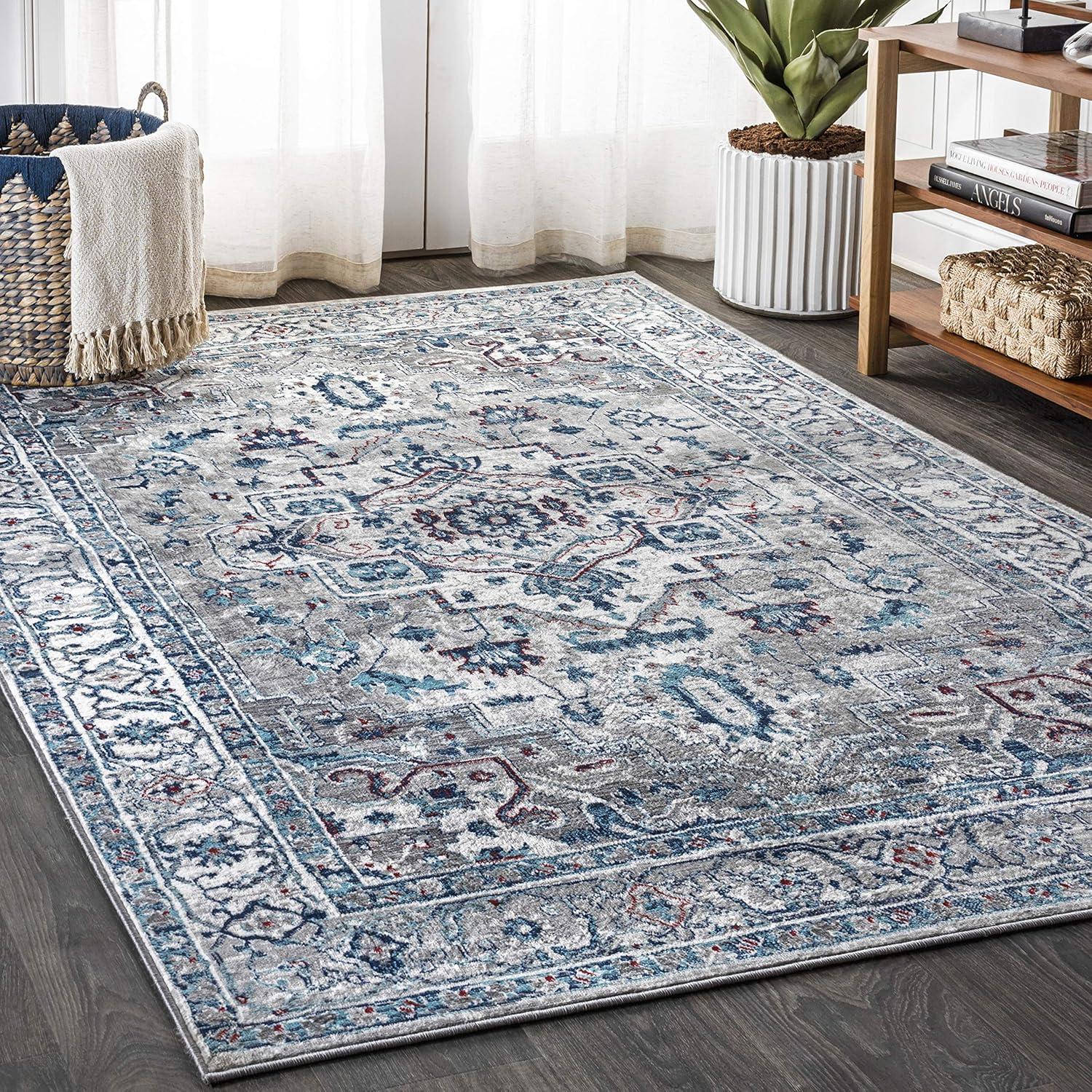 6'x6' Modern Persian Vintage Medallion Area Rug, Light Grey/Blue - JONATHAN Y