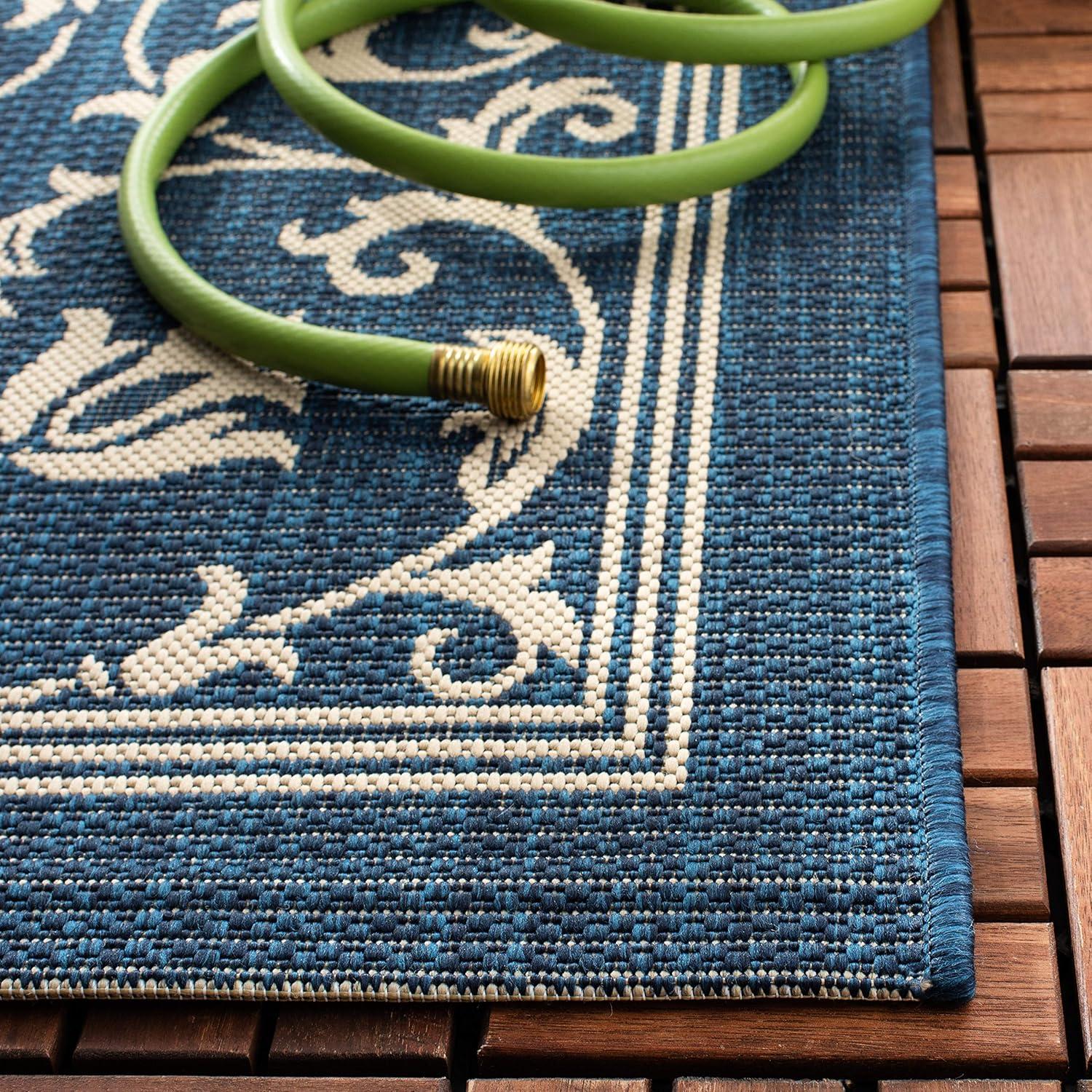 Courtyard CY2098 Power Loomed Indoor and Outdoor Area Rug - Navy/Beige - 4'x4' - Safavieh