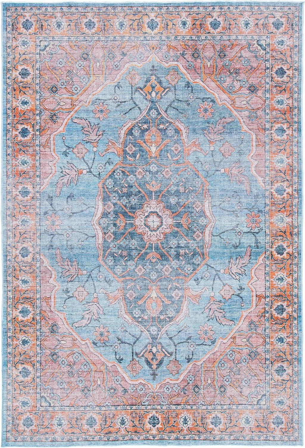 Serapi SEP540 Power Loomed Machine Washable Skid-Resistant Indoor Area Rug - Blue/Orange - 5'3"x7'6" - Safavieh