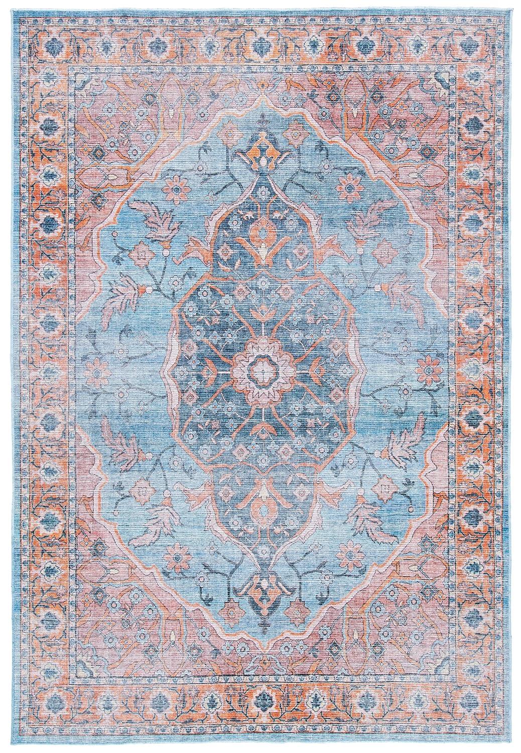 Serapi SEP540 Power Loomed Machine Washable Skid-Resistant Indoor Area Rug - Blue/Orange - 5'3"x7'6" - Safavieh