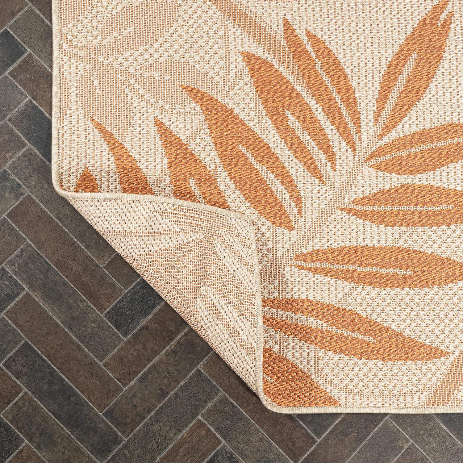 3' x 5' Havana Tropical Palm Leaf Indoor/Outdoor Area Rug, Cream/Orange - JONATHAN Y