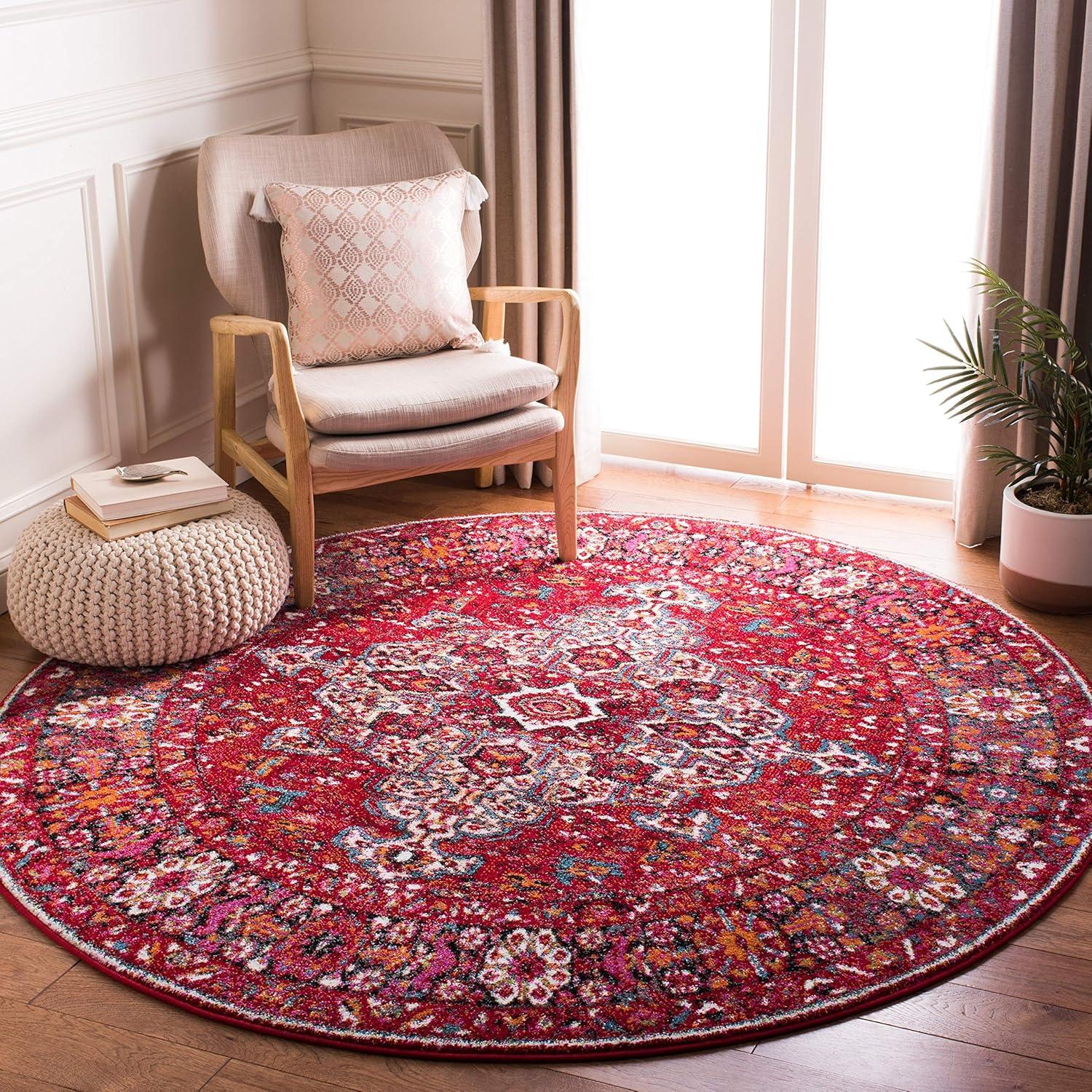 Vintage Hamadan VTH222 Power Loomed Indoor Accent Rug - Red/Multi - 3' Round - Safavieh