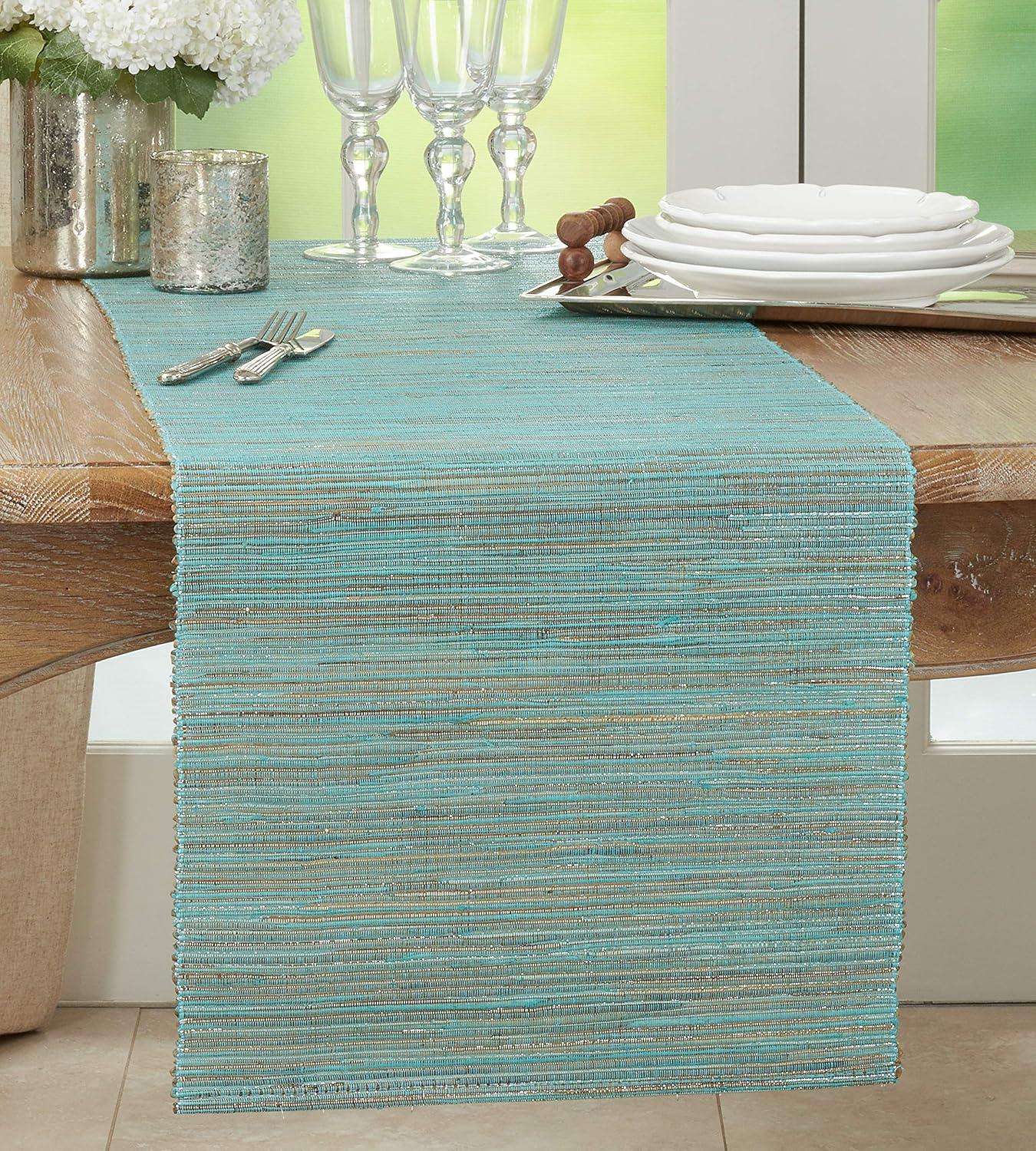Saro Lifestyle Shimmering Woven Nubby Runner, Turquoise, 14" x 90"