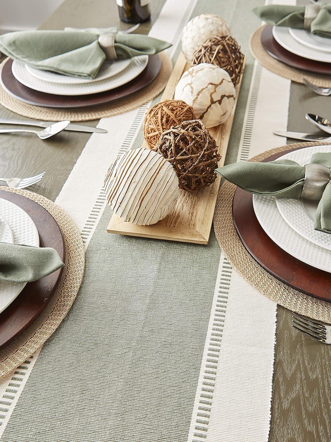 Design Imports Ribbed Dobby Stripe Table Runner, Artichoke Green, 13X108"