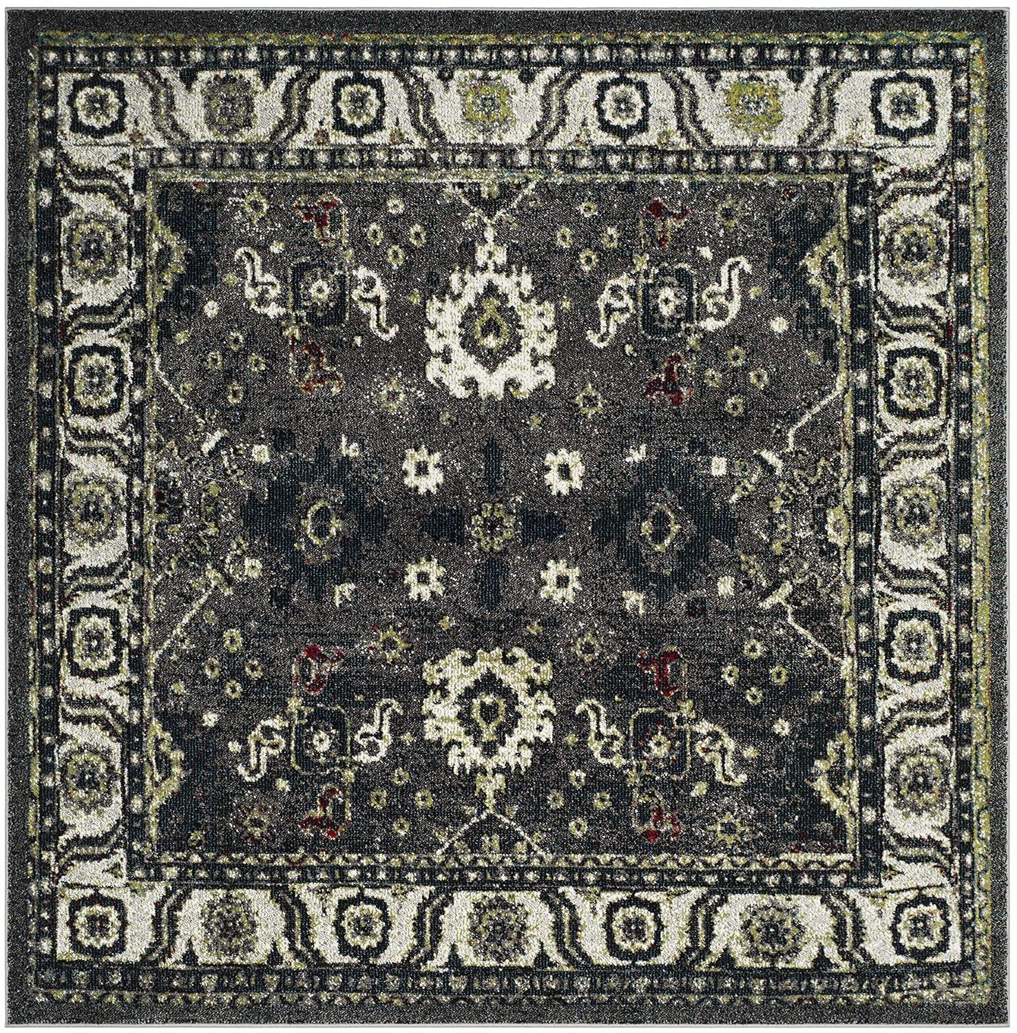 Vintage Hamadan VTH214 Power Loomed Indoor Area Rug - Dark Grey/Ivory - 6'7"x6'7" - Safavieh.