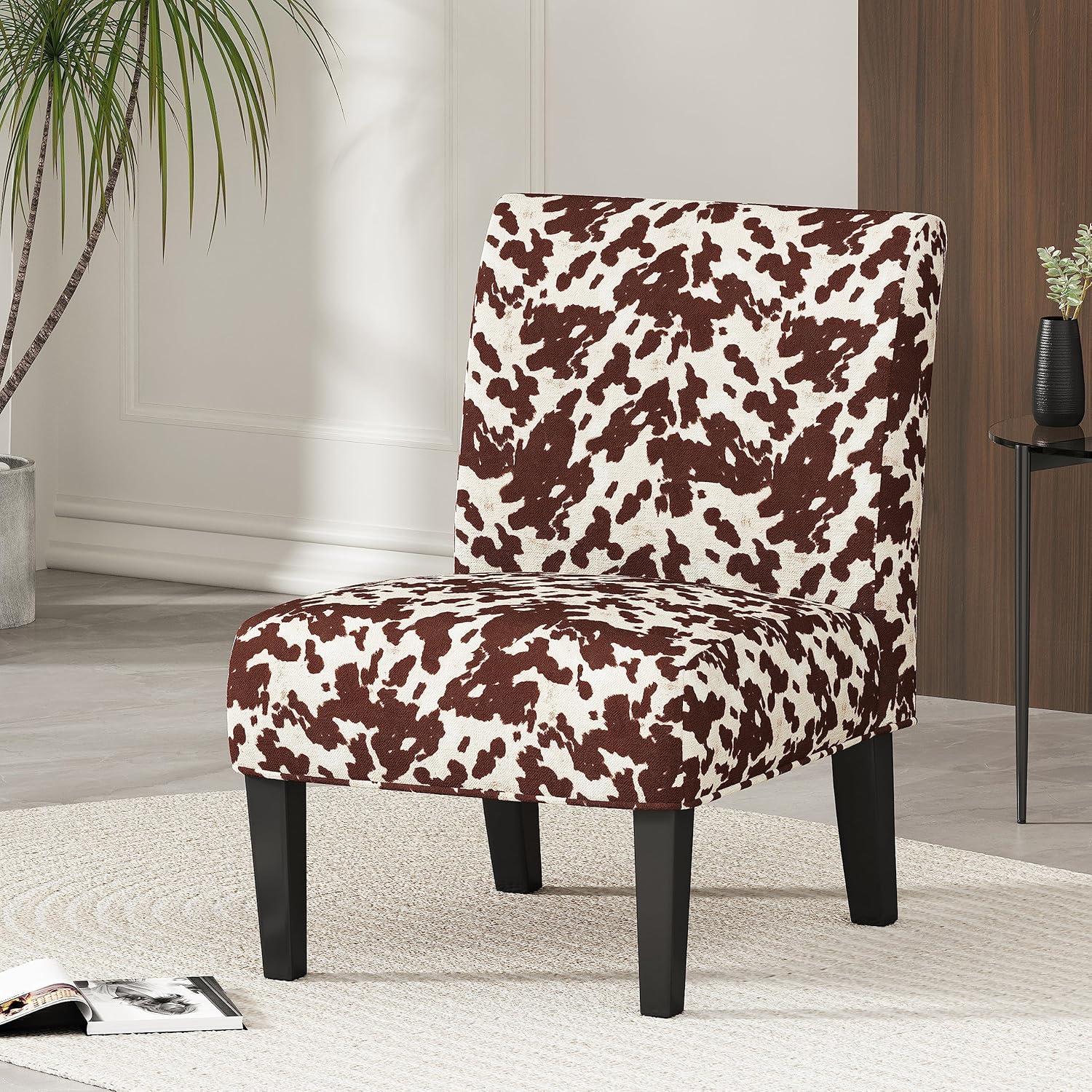 Contemporary Cow Print Velvet Accent Chair with Matte Black Legs