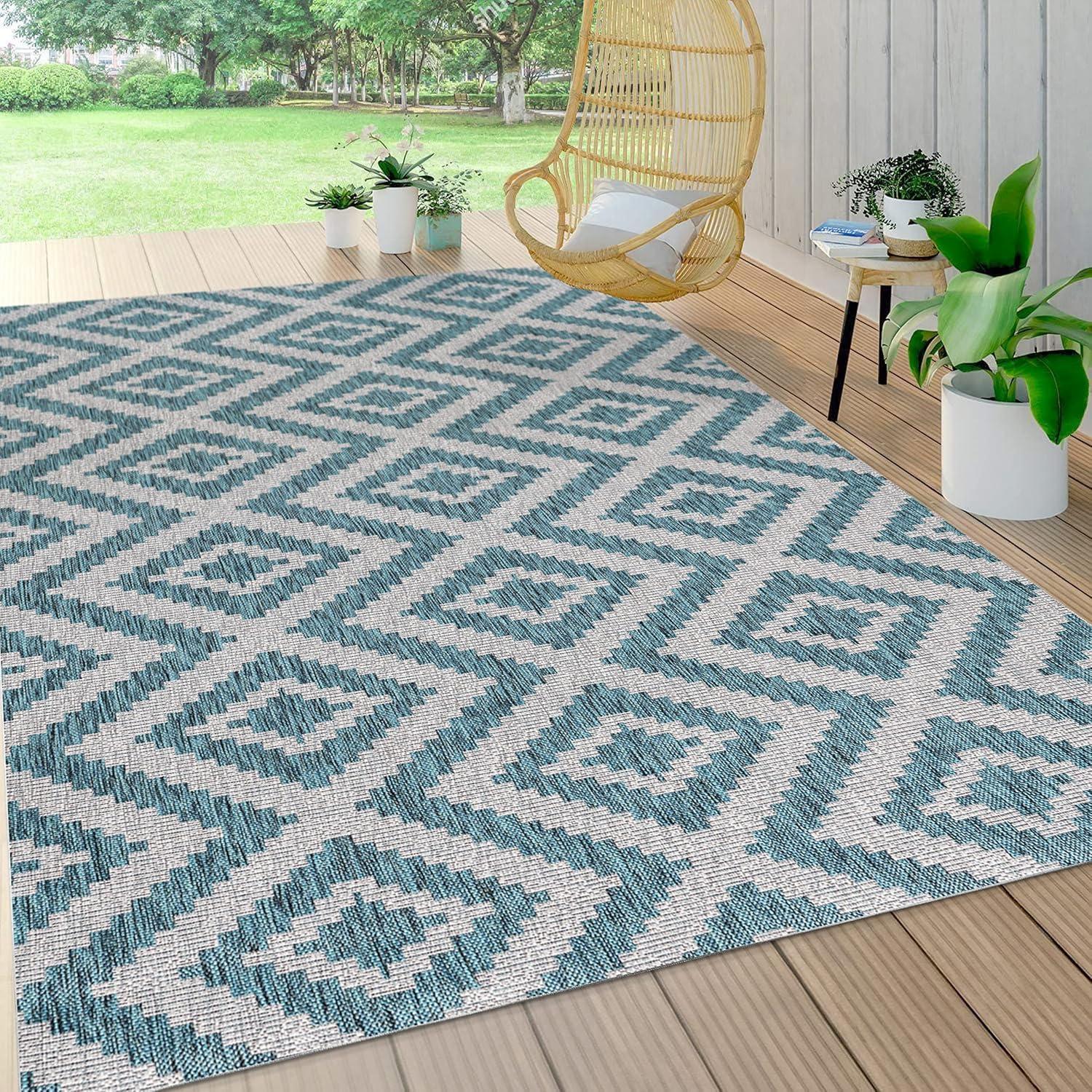 3'x5' Sintra Diamond Indoor/Outdoor Area Rug, Blue/Gray - JONATHAN Y