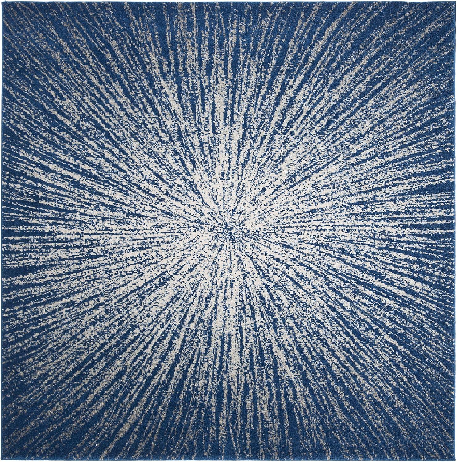 SAFAVIEH Evoke Vana Abstract Sunburst Area Rug, Navy/Ivory, 6'7" x 6'7" Square