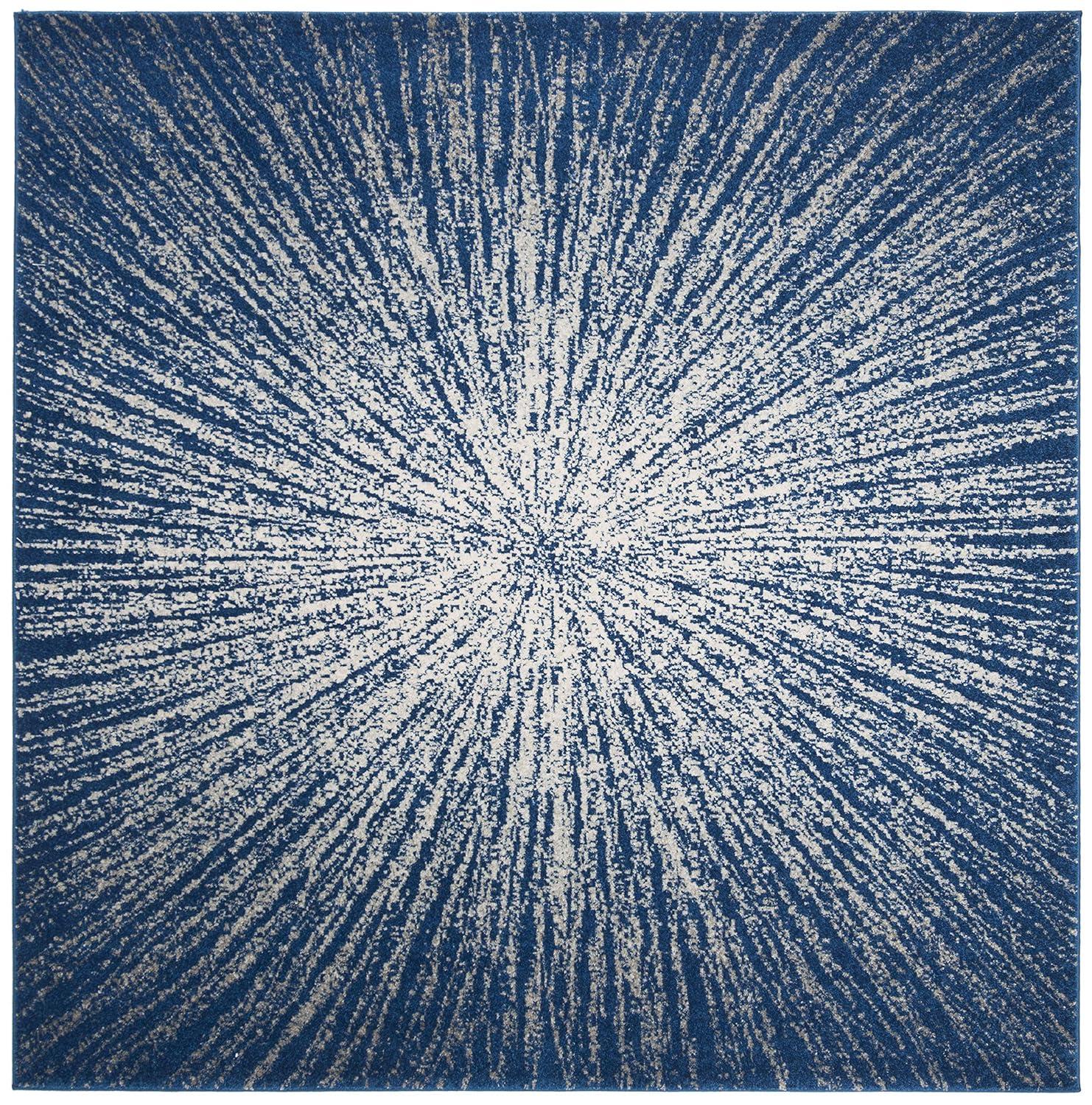 SAFAVIEH Evoke Vana Abstract Sunburst Area Rug, Navy/Ivory, 6'7" x 6'7" Square