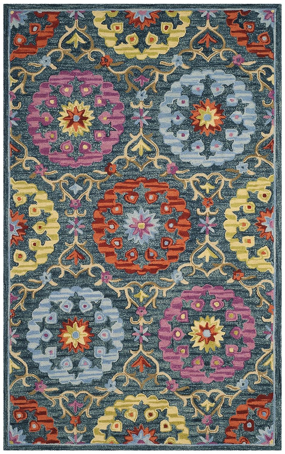 Suzani SZN328 Hand Hooked Indoor Area Rug - Blue/Multi - 8'x10' - Safavieh.