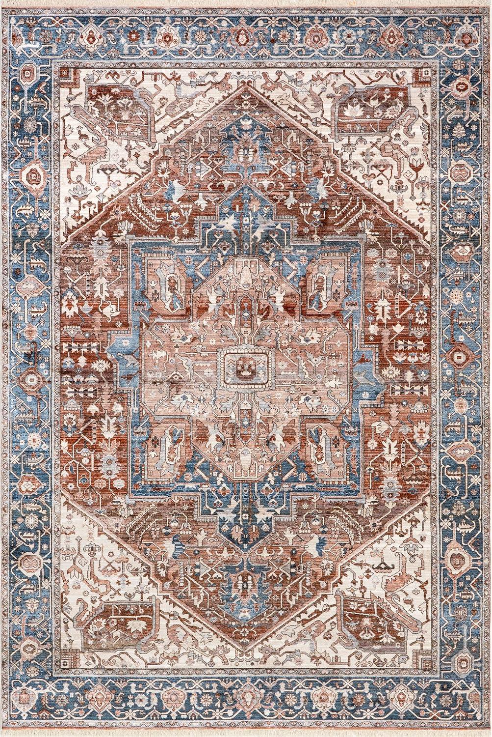 nuLOOM Harriet Vintage Medallion Fringe Area Rug, 8' Square, Blue