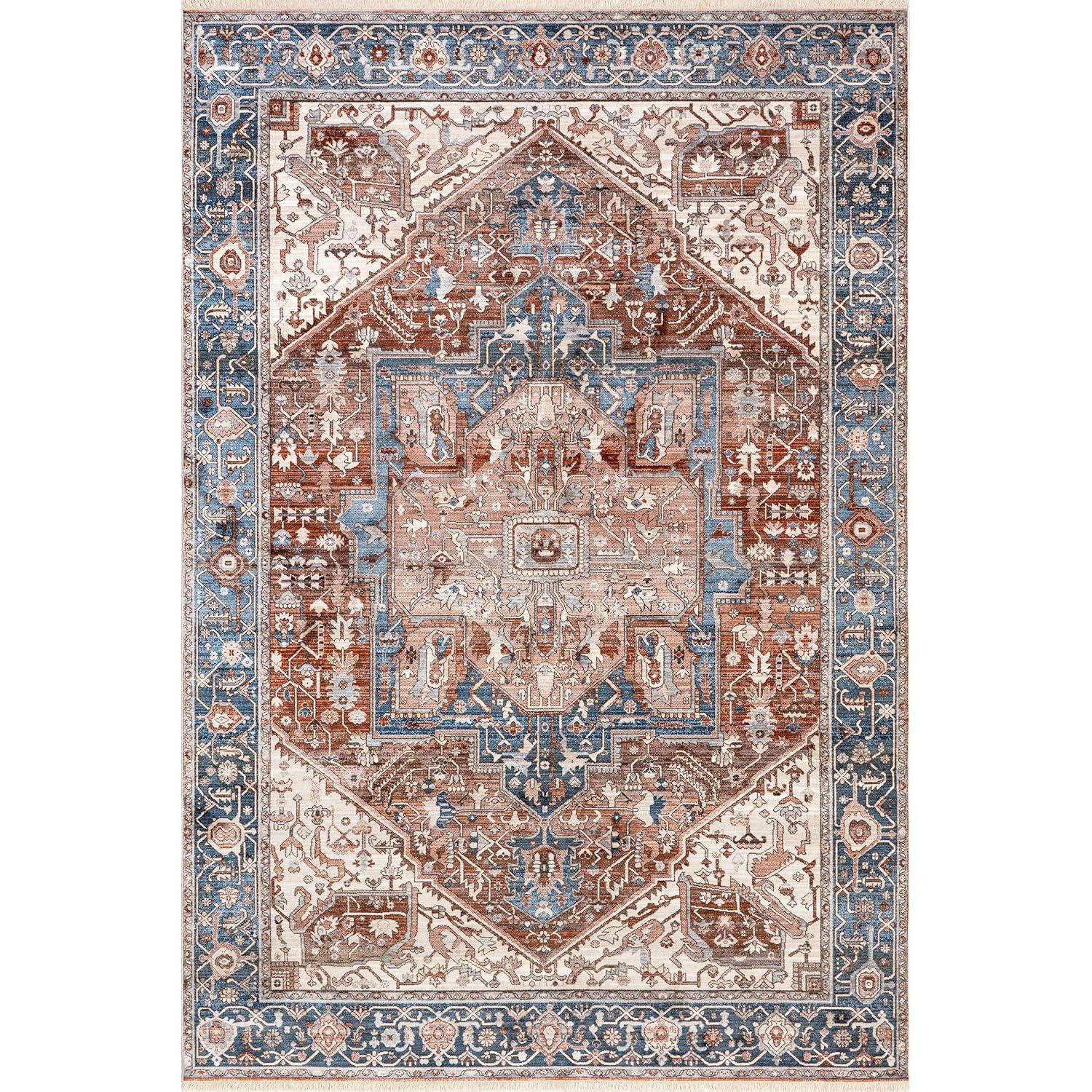 nuLOOM Harriet Vintage Medallion Fringe Area Rug, 8' Square, Blue