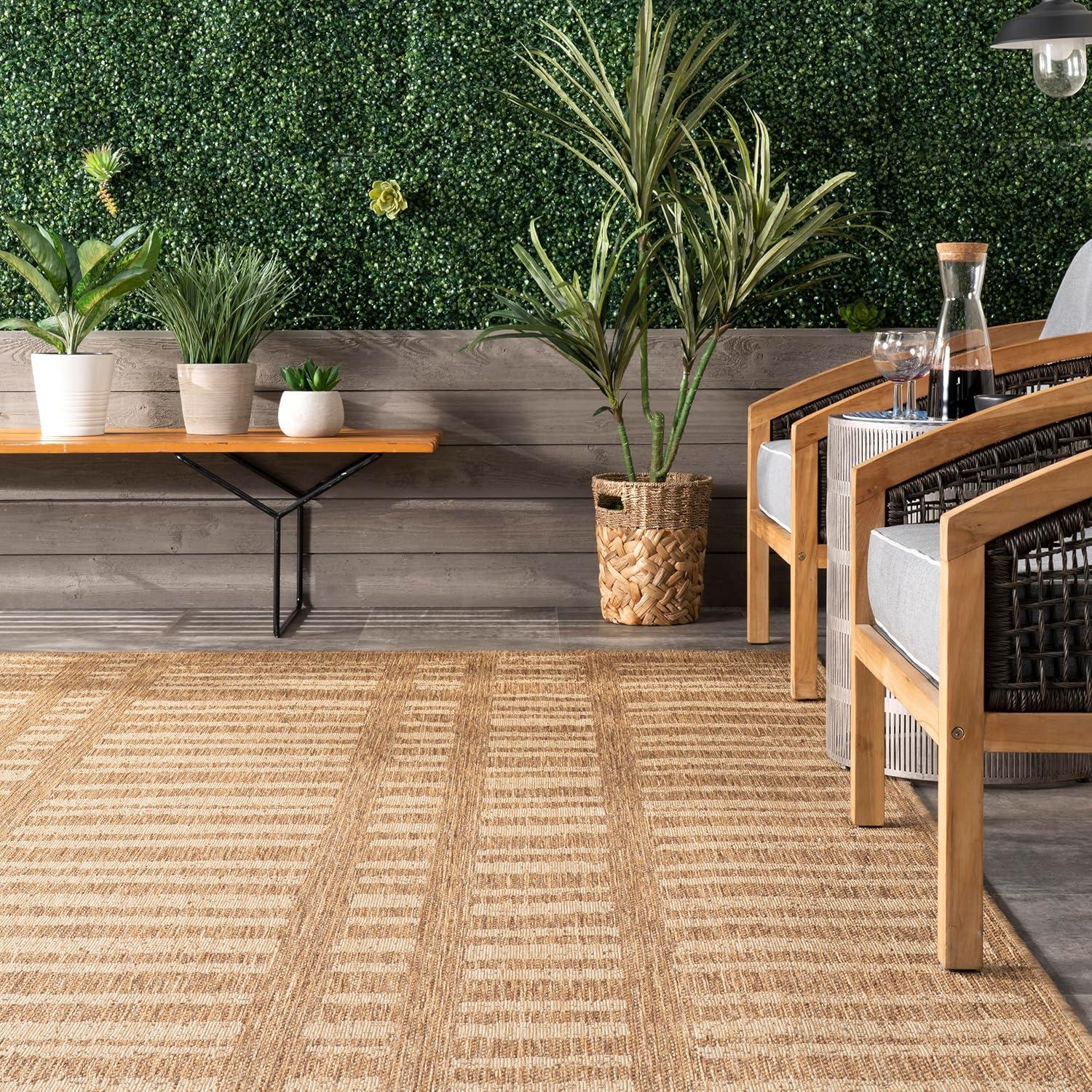 Beige Synthetic 4' x 6' Reversible Outdoor Area Rug