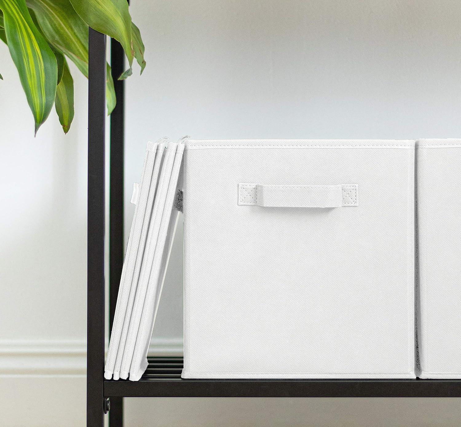 Pomatree 13x13x13 Inch Storage Cubes - 4 Pack - Large and Sturdy Storage Bins | Dual Handles, Foldable | Cube Organizer Bin | Fabric Baskets for Organizing Closet, Clothes and Toys (White)