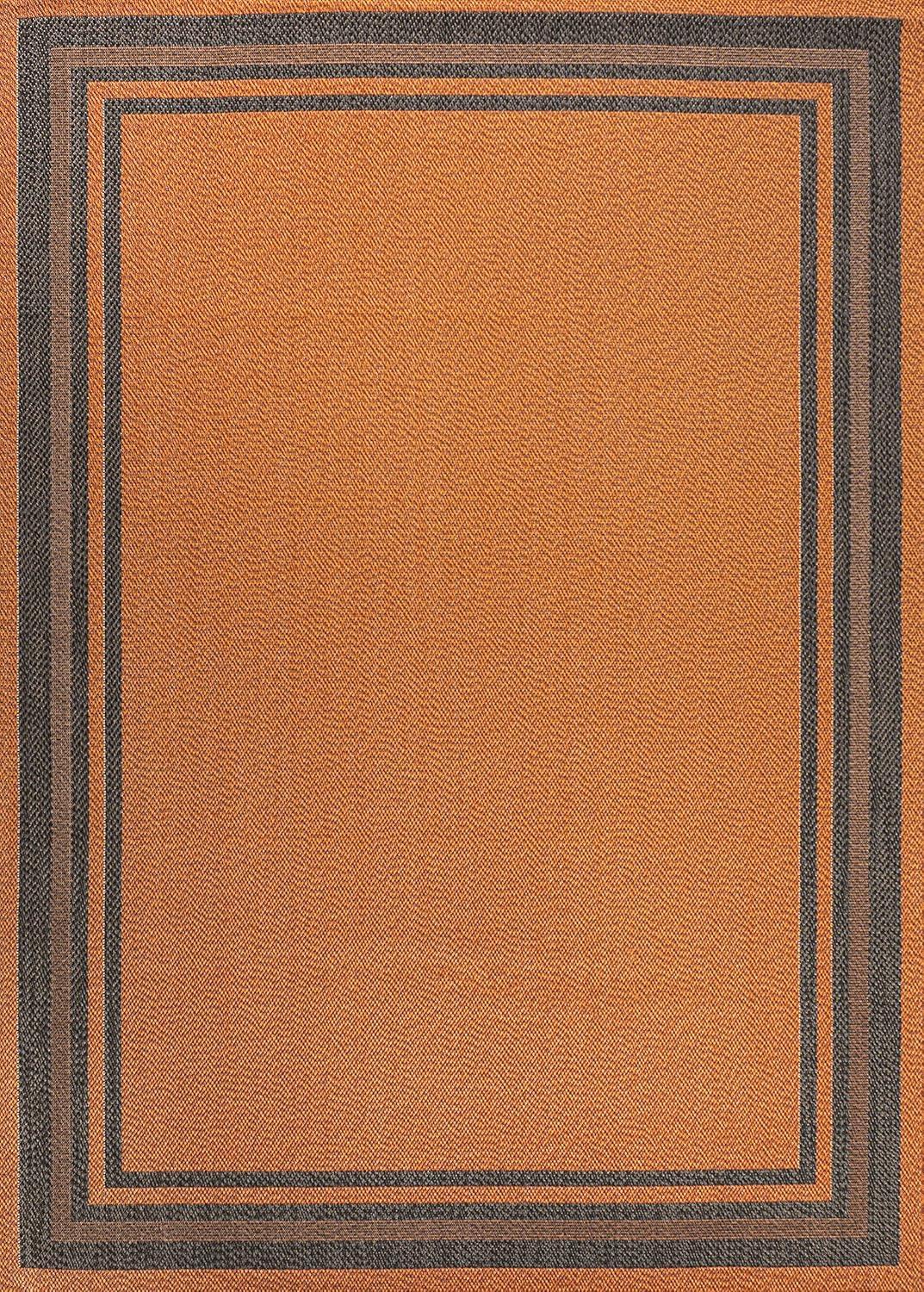3' x 5' James Modern Border Stripe Indoor/Outdoor Area Rug, Orange/Dark Gray - JONATHAN Y