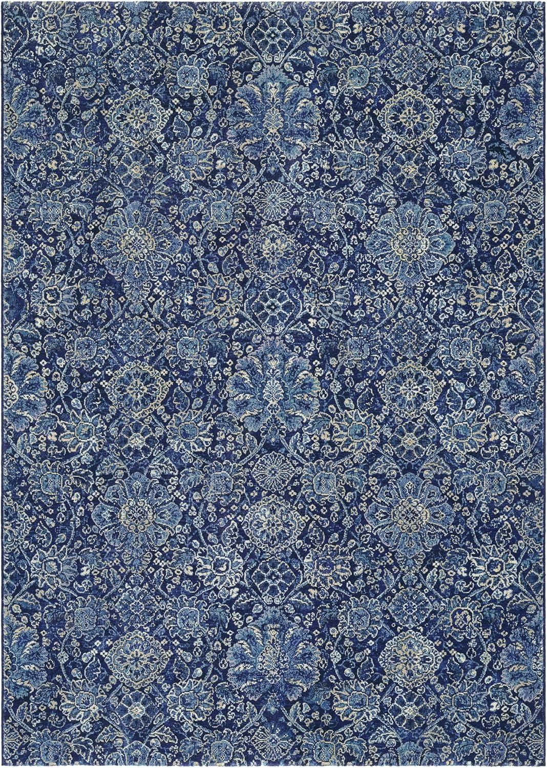 Easton Transitional Navy-Sapphire Washable Area Rug, 2' x 3'7"