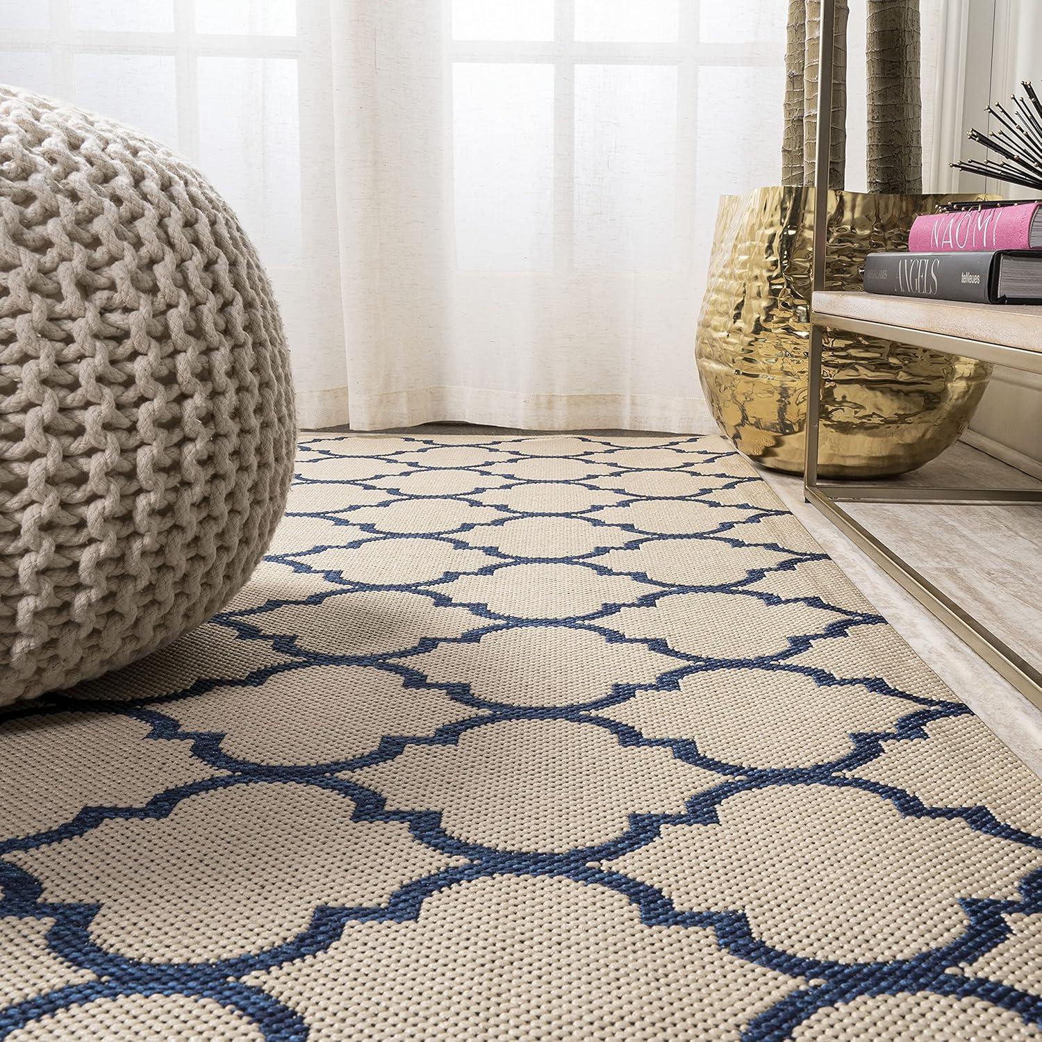 JONATHAN Y SMB122A-3 Arabesque Ogee Trellis Beige/Navy 3 ft. x 5 ft. Indoor/Outdoor Area Rug, Bohemian Casual, Pet Friendly, Stain Resistant, Easy to Clean, for Patio, Living Room; Kitchen, Bedroom