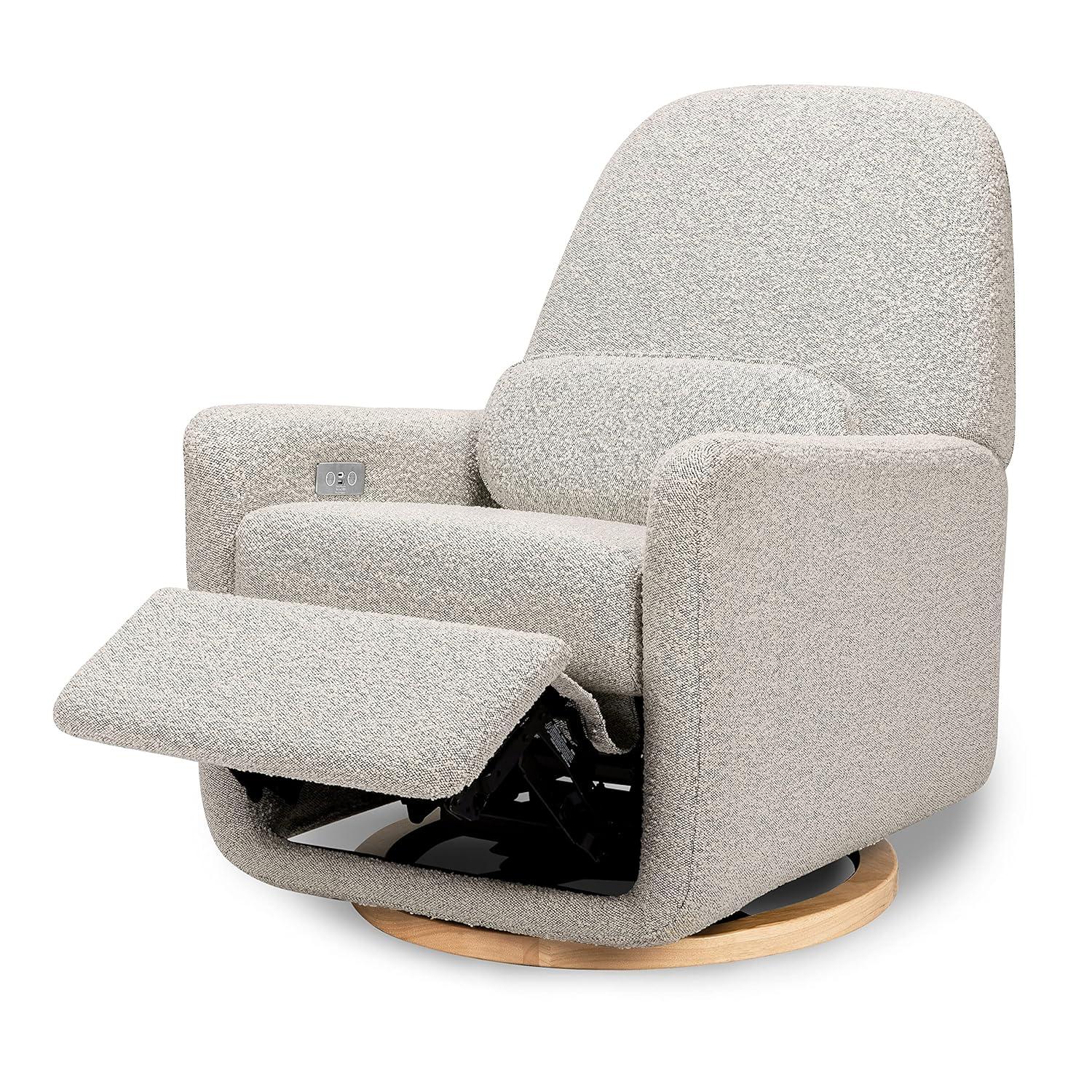 Arc Swivel Glider Recliner in Black/White Boucle with Wood Base