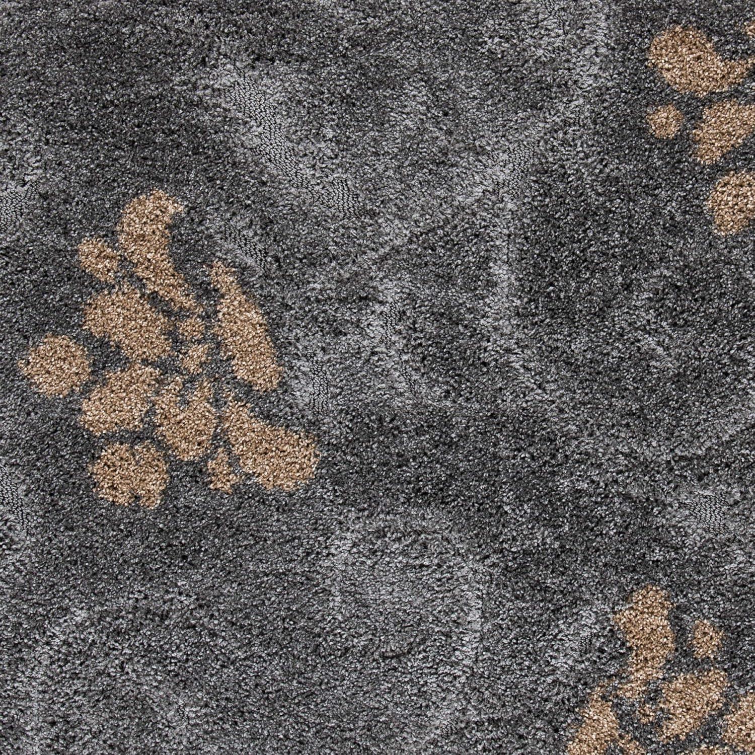 Elegant Grey Beige Floral Synthetic Shag Rug, 5'3" x 7'6"