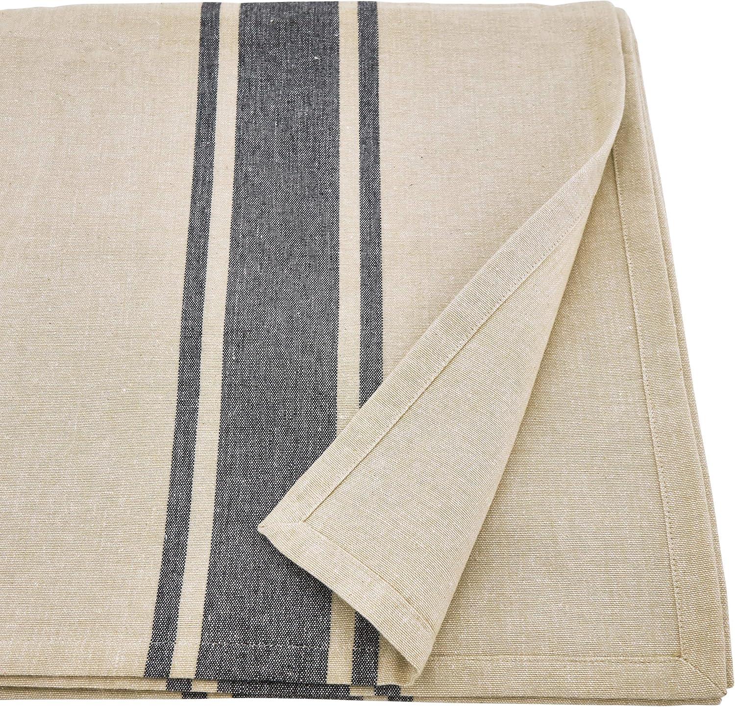 Natural Banded Cotton Rectangular Tablecloth