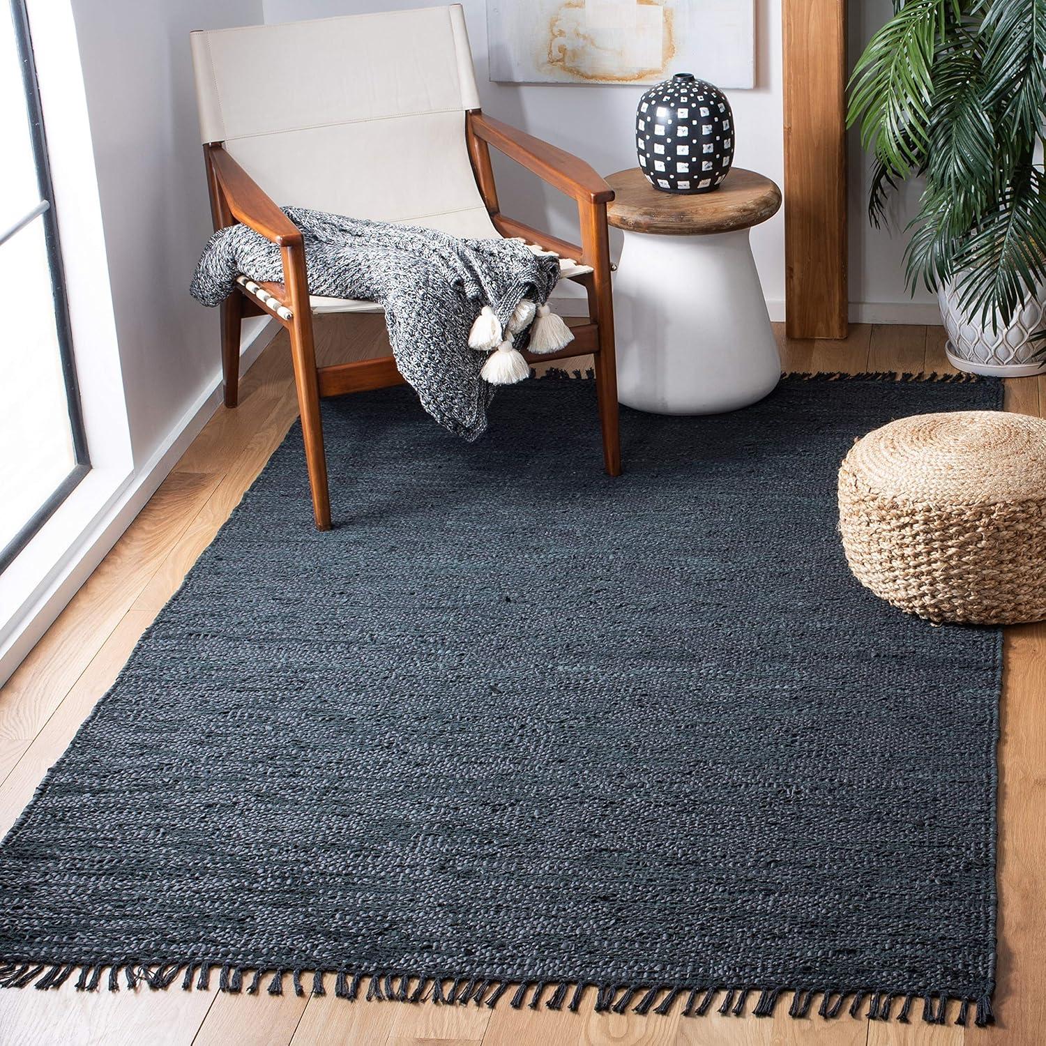 Mod-Chic Black Handwoven Cowhide & Cotton Square Rug