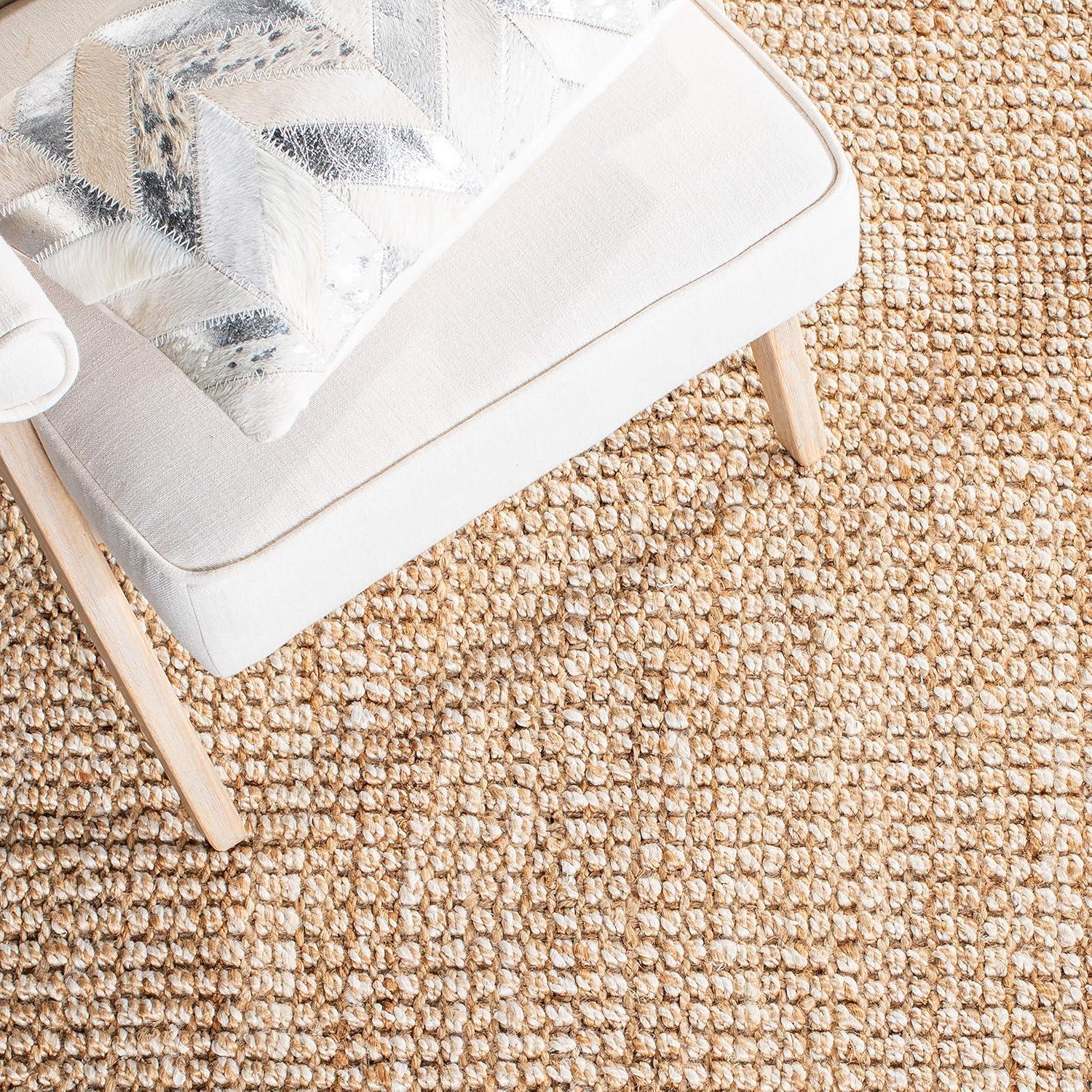 Handmade Natural Beige Jute Area Rug with Fringe