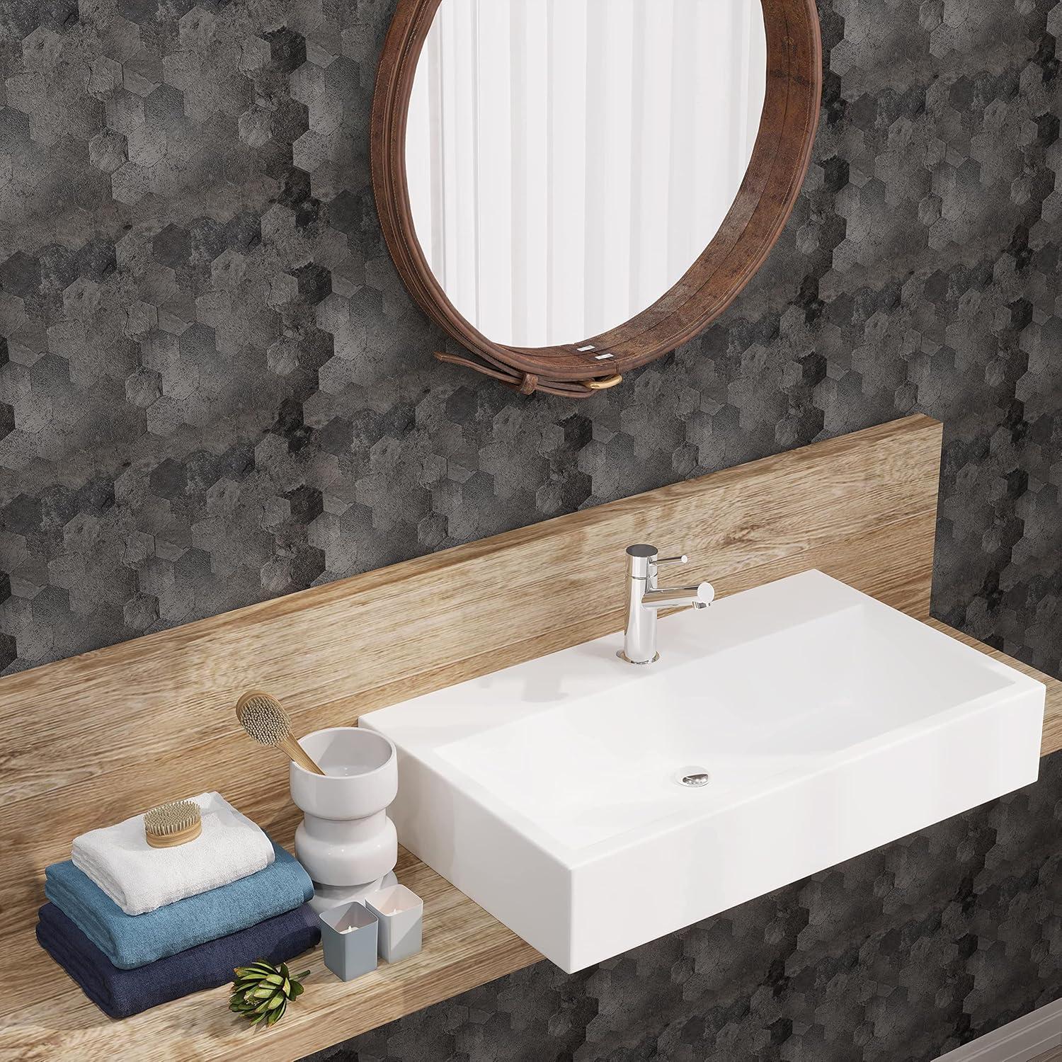 Avant Decor 8 Tiles | Stone Composite Small Hexagon Tiles | Peel and Stick Kitchen Backsplash Stick On Wall Easy DIY Installation 11.33" x 11.41"