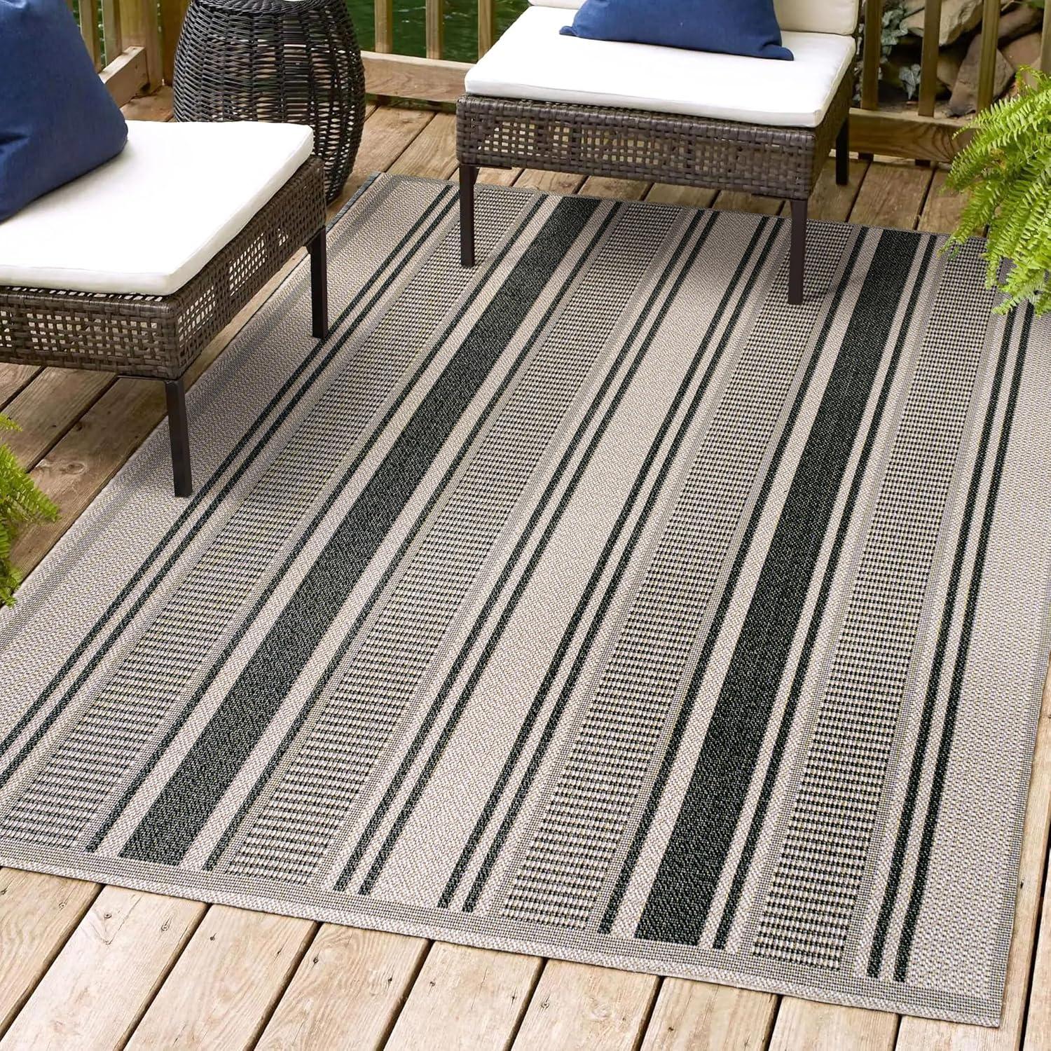 Haynes Modern Double Stripe Indoor/Outdoor Area Rug - JONATHAN Y