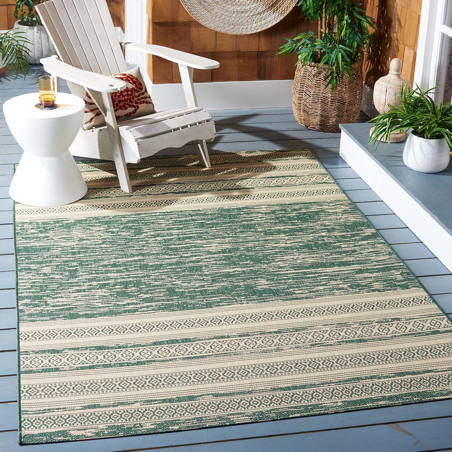 Courtyard Elegance 5' x 7' Dark Green & Beige Synthetic Area Rug