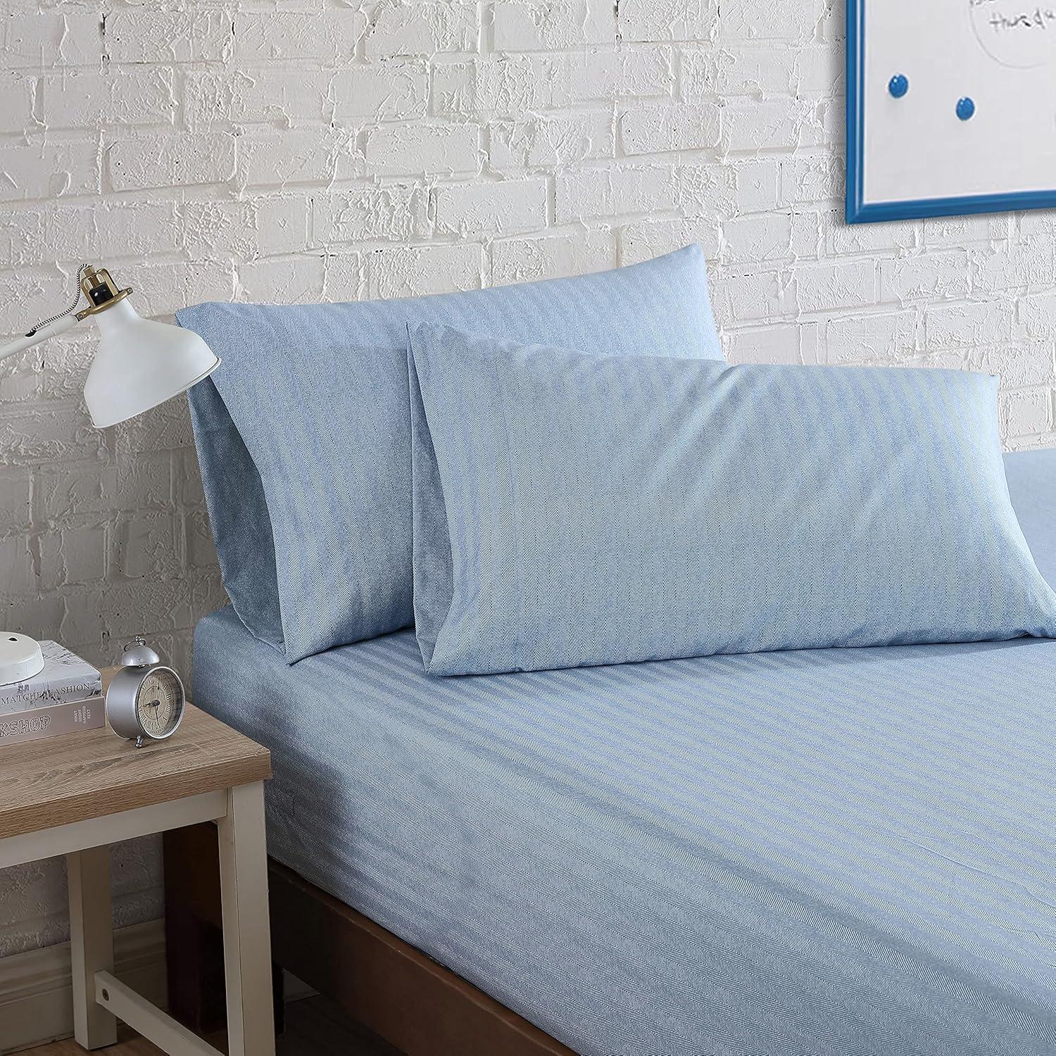 Aqua Sky Herringbone Full Microfiber Sheet Set