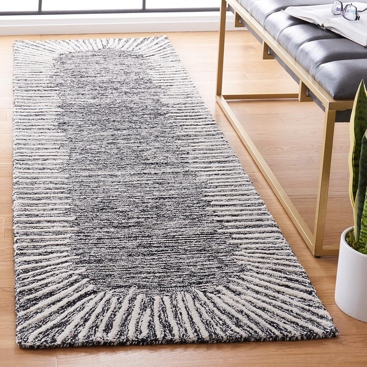 Safavieh  Handmade Abstract Deema Modern Wool Rug 2'3" x 10' Runner - Natural/Ivory