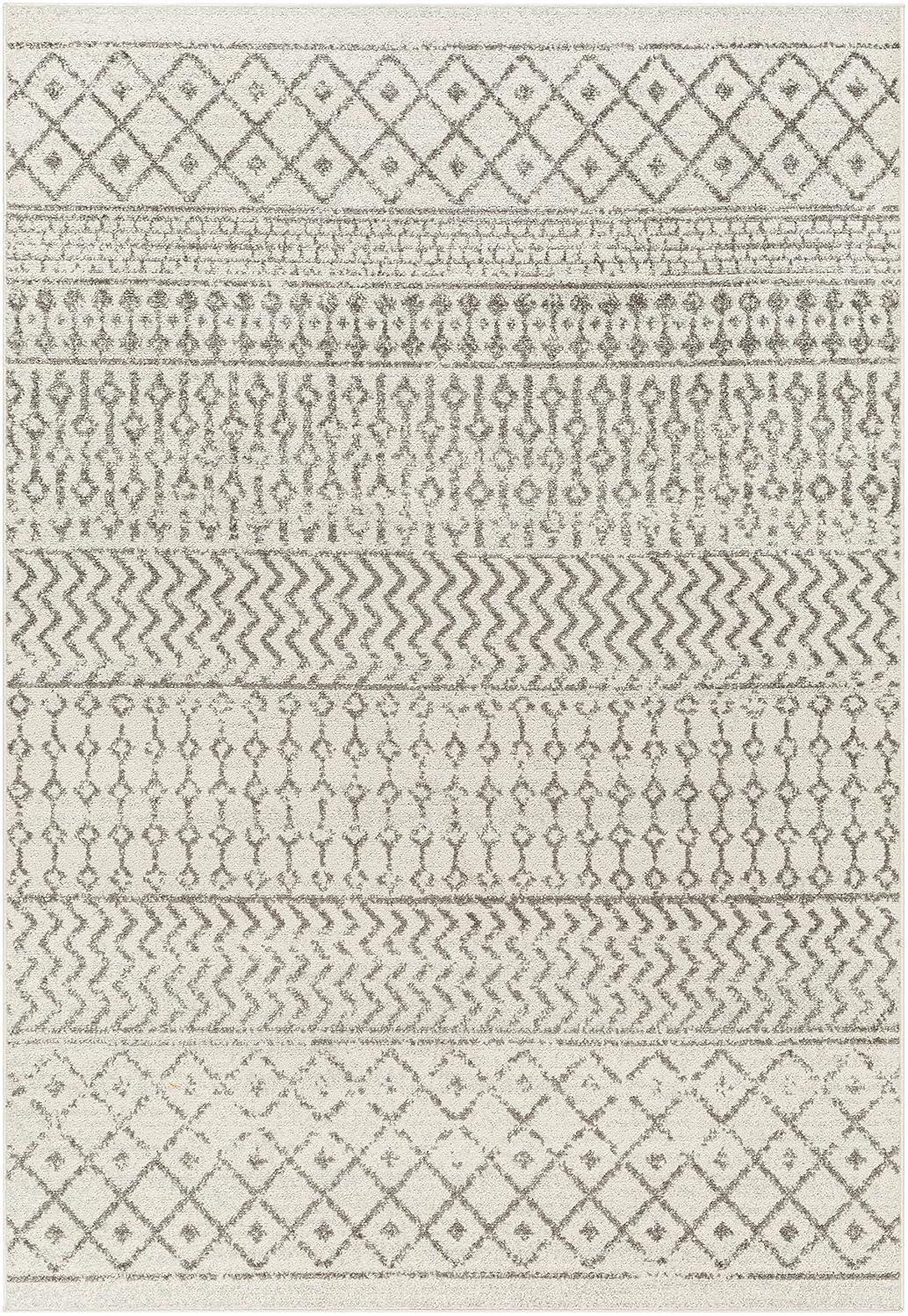 Gray and Cream Moroccan Pattern Stain-Resistant Area Rug